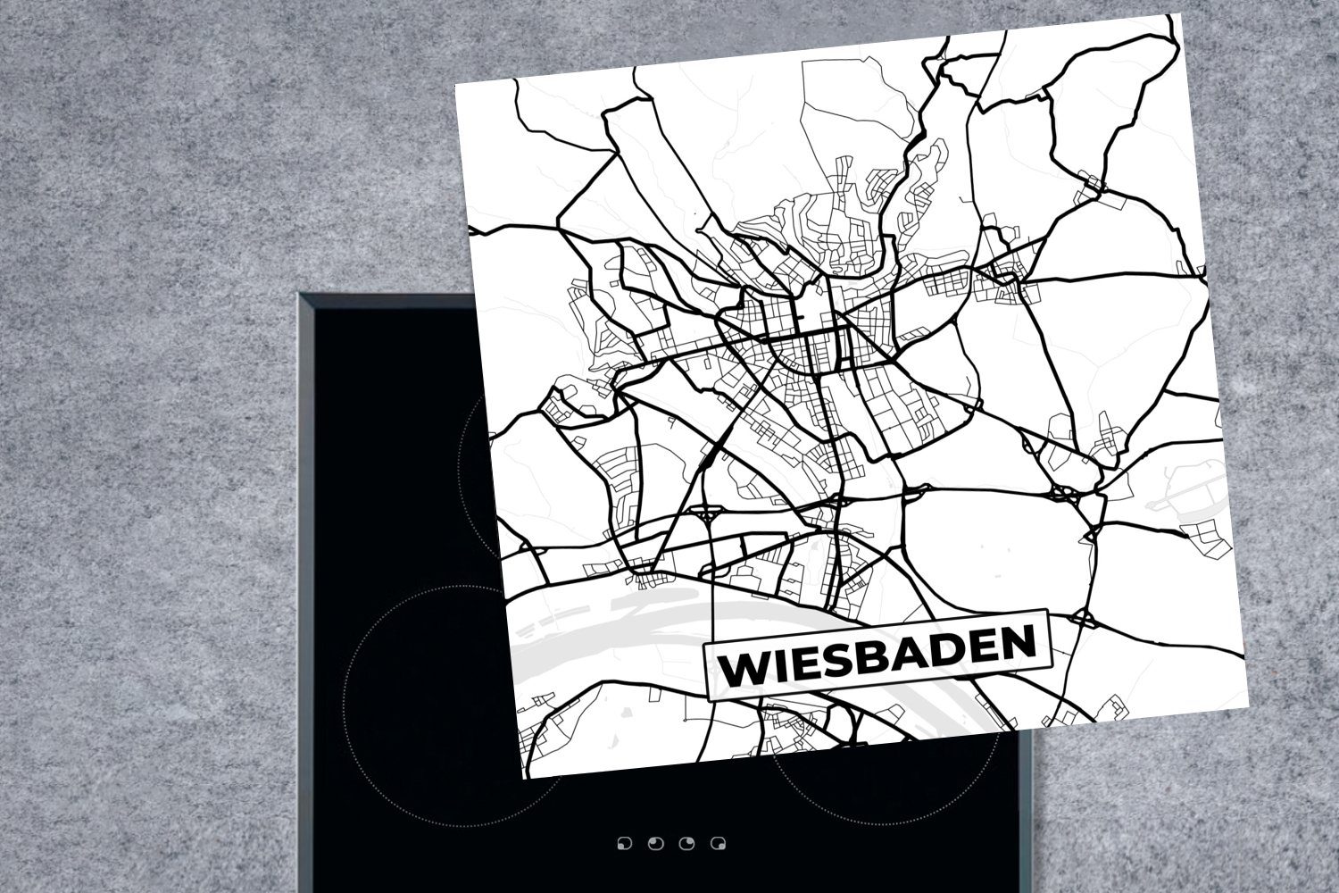 MuchoWow Herdblende-/Abdeckplatte 78x78 für tlg), - Arbeitsplatte cm, (1 Karte Wiesbaden Stadtplan, - küche Vinyl, Ceranfeldabdeckung