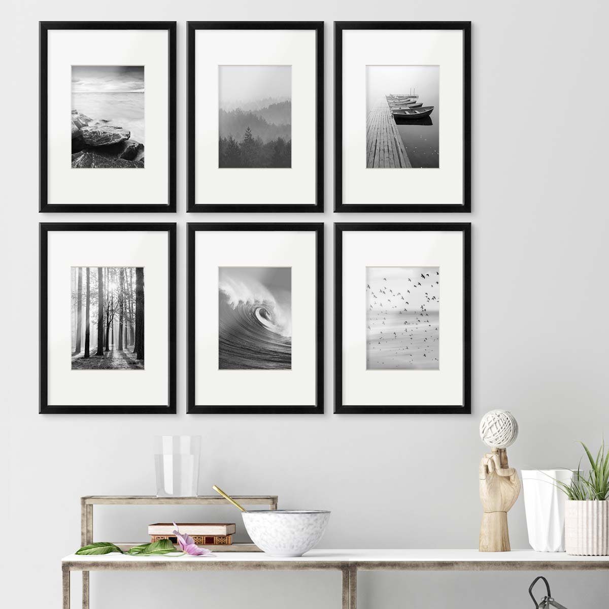 PHOTOLINI Bilderrahmen 6er Set 21x30 cm / A4 Modern Schmal mit Passepartout