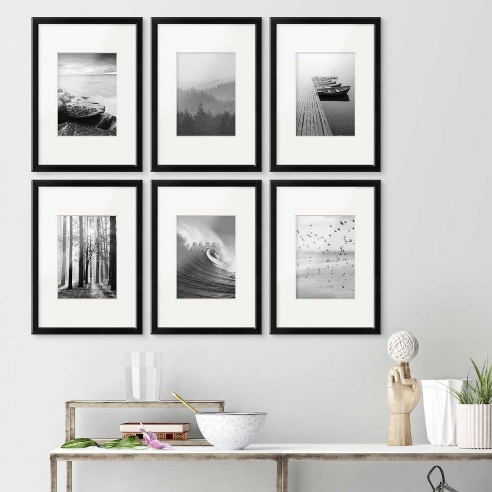 PHOTOLINI Bilderrahmen 6er Set 21x30 cm / A4 Modern Schmal mit Passepartout