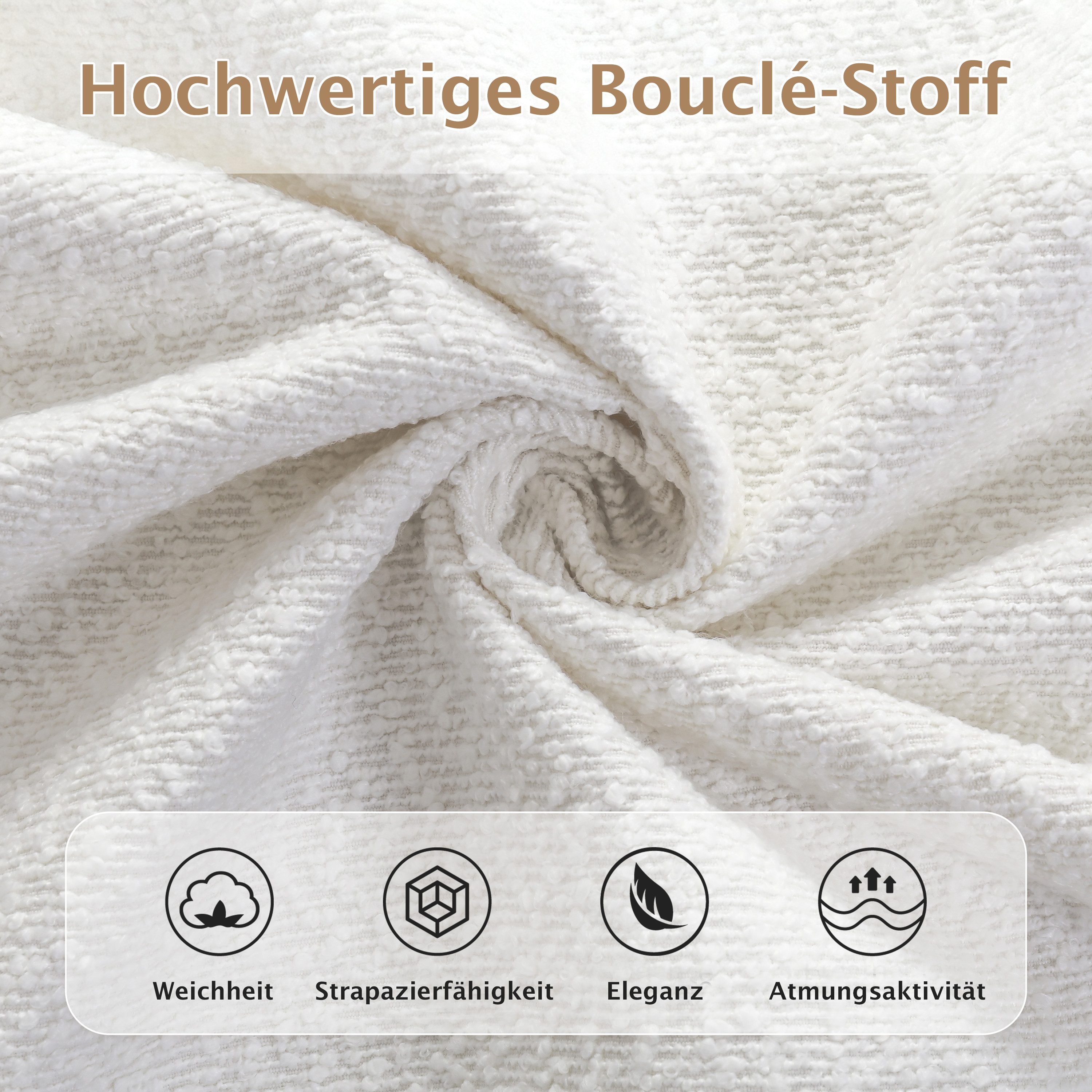 REDOM Polsterbett Doppelbett mit hohem Polster-Kopfteil (Packung, 180x200 cm, Bouclé, Beige), inkl. Lattenrost und Matratze