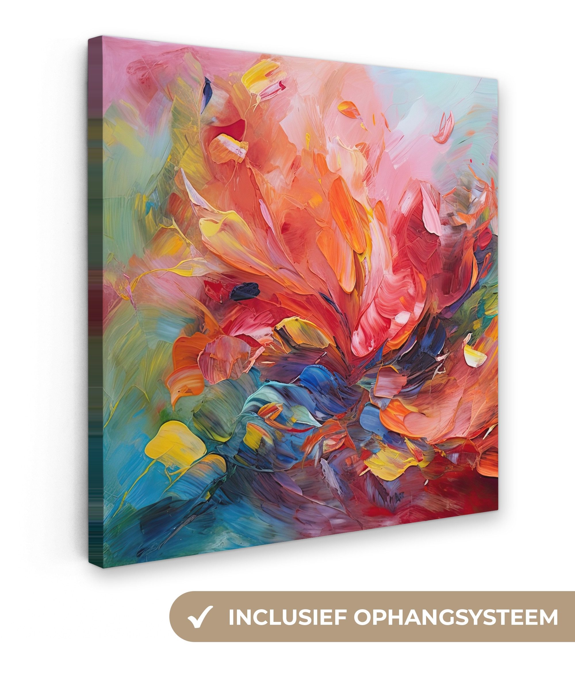OneMillionCanvasses® Leinwandbild Ölfarbenoptik - Kunst - Abstrakt - Farbenfroh, Fotodruck (1 St), Wandbild, Deko Schlafzimmer Wohnzimmer Flur 20x20 cm