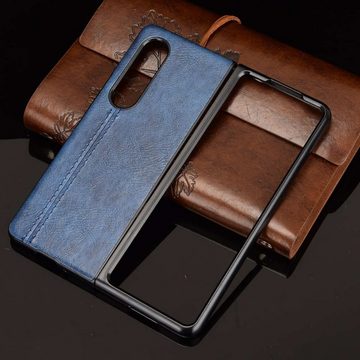 Wigento Handyhülle Für Samsung Galaxy Z Fold3 5G Design Kunstleder Hart Cover Handy Tasche Hülle Etuis Blau