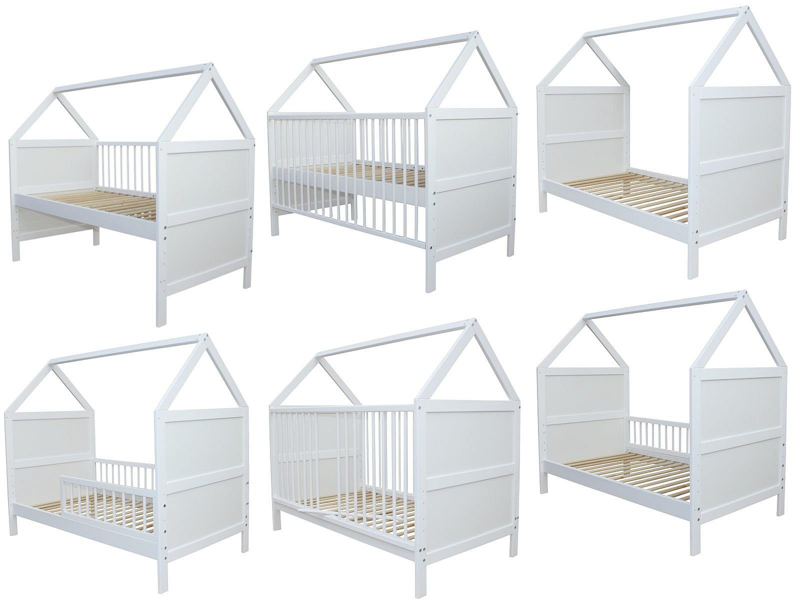 Hausbett Babybett Kinderbett Juniorbett Bett Haus 140x70cm weiß 0 bis 6 Jahre