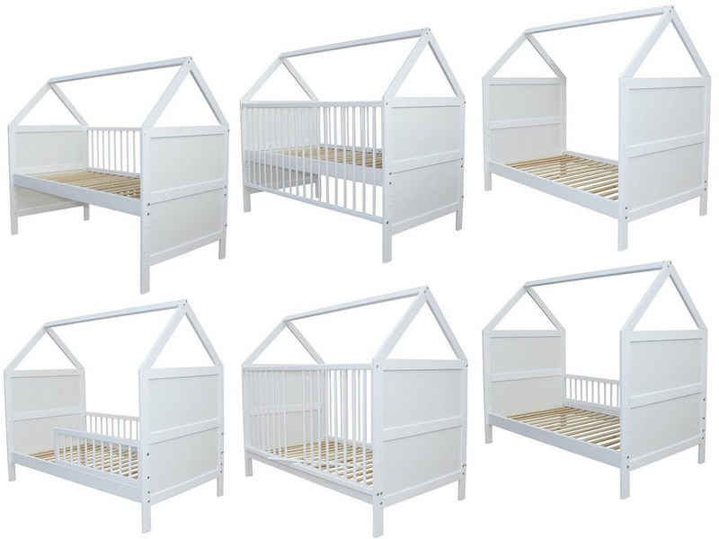 Micoland Kinderbett »Babybett Kinderbett Juniorbett Bett Haus 140x70cm massiv weiß 0 bis 6 Jahren«