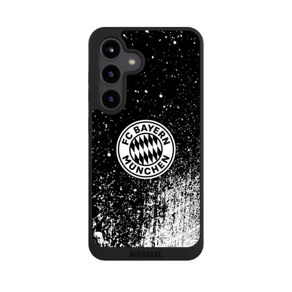 NIVOCASE Handyhülle FC Bayern München Offizielles Lizenzprodukt FCB Splatter Schwarz - FCB, Samsung Galaxy S24 Handyhülle Hülle NIVOpure Case Schwarz
