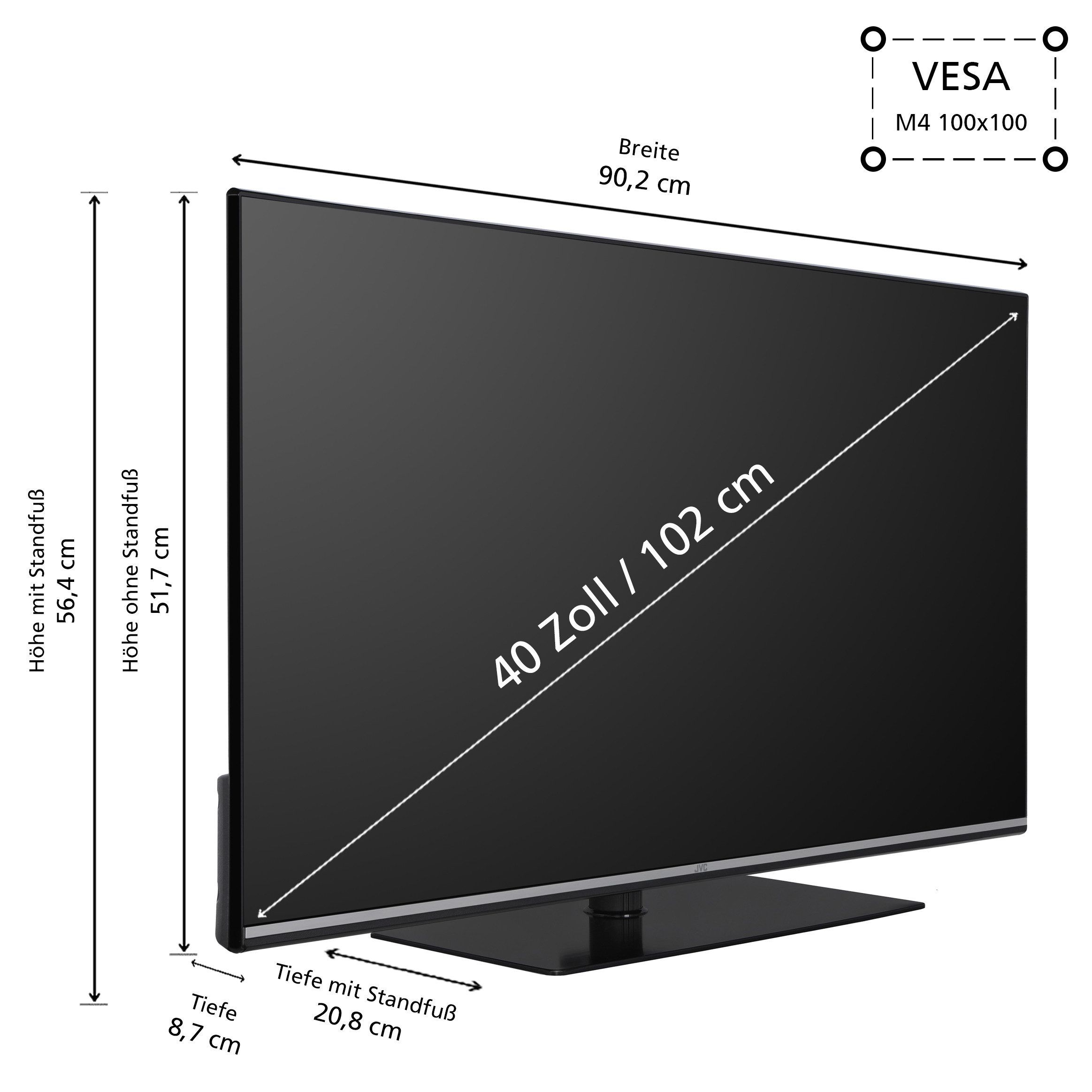 JVC LT-40VQF555D QLED-Fernseher (102 cm/40 Zoll, Full HD, VIDAA Smart TV, VIDAA Smart TV, HDR, Triple-Tuner)