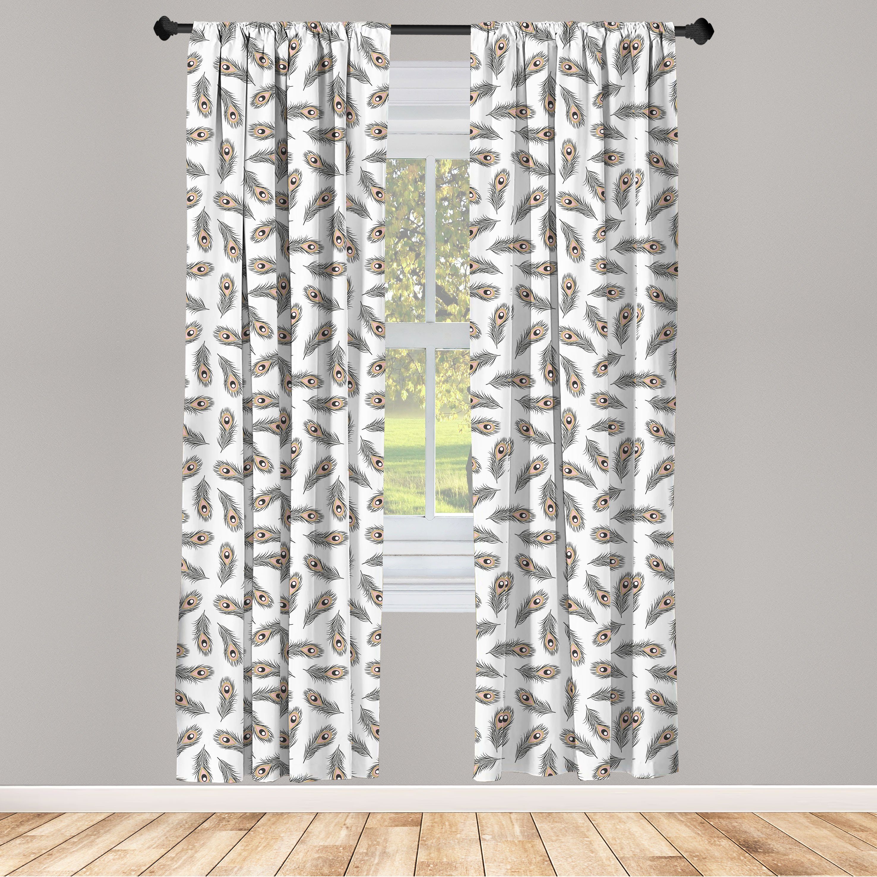 Gardine Vorhang für Wohnzimmer Schlafzimmer Dekor, Abakuhaus, Microfaser, Feder Verstreute Pfauenfedern