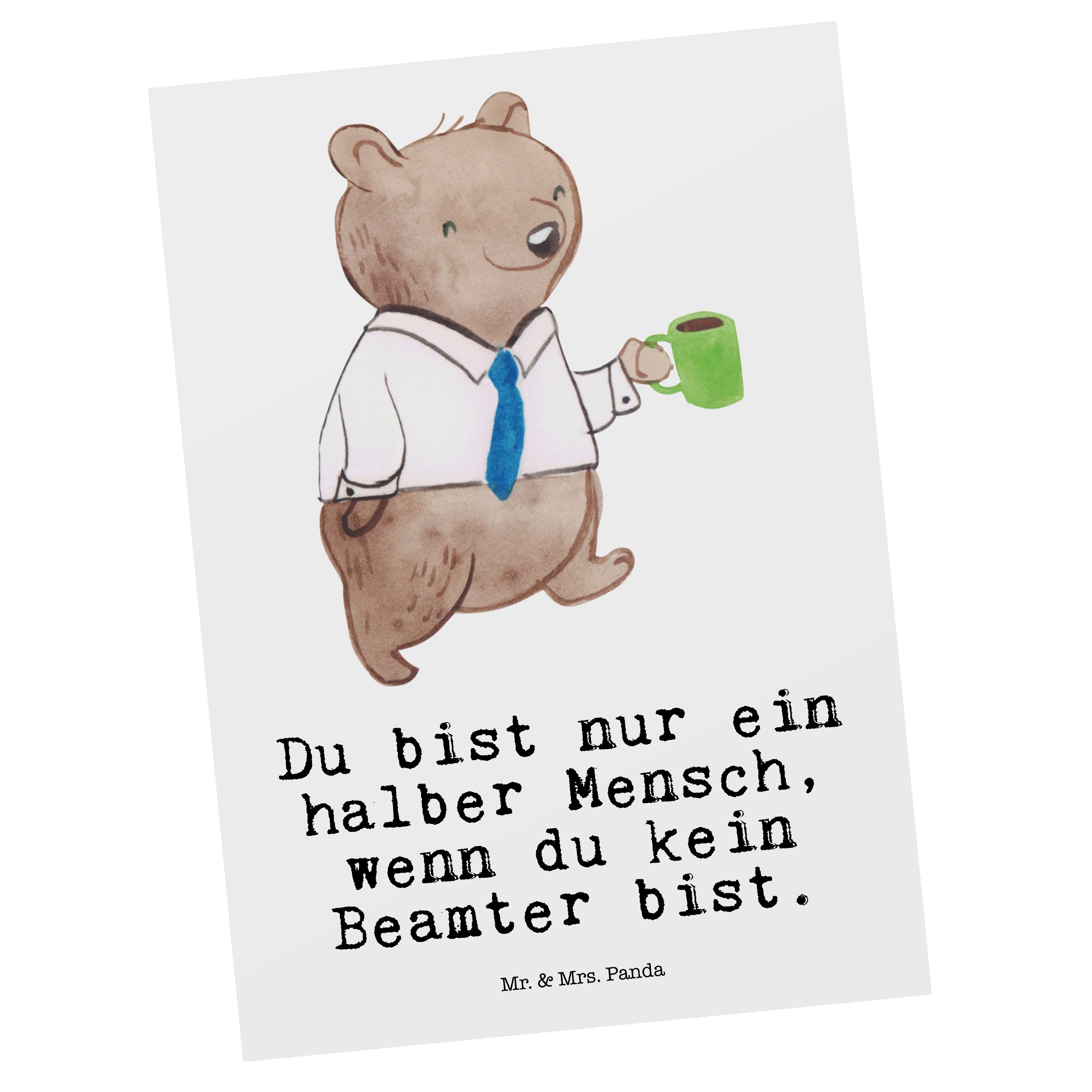 Mr. & Mrs. Panda Postkarte Beamter mit Herz - Weiß - Geschenk, Studium, öffentlicher Dienst, Aus