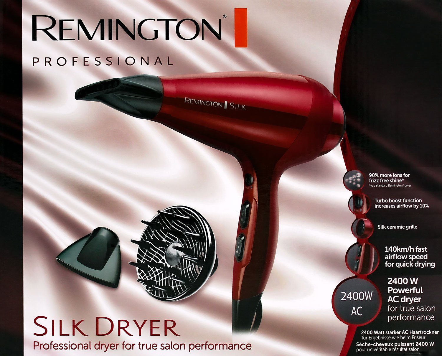 Remington Haartrockner Silk Watt Profi AC9096 Leistung: Ionen Keramik 140 km/h, W, 2400 2400 AC-Motor 2400W