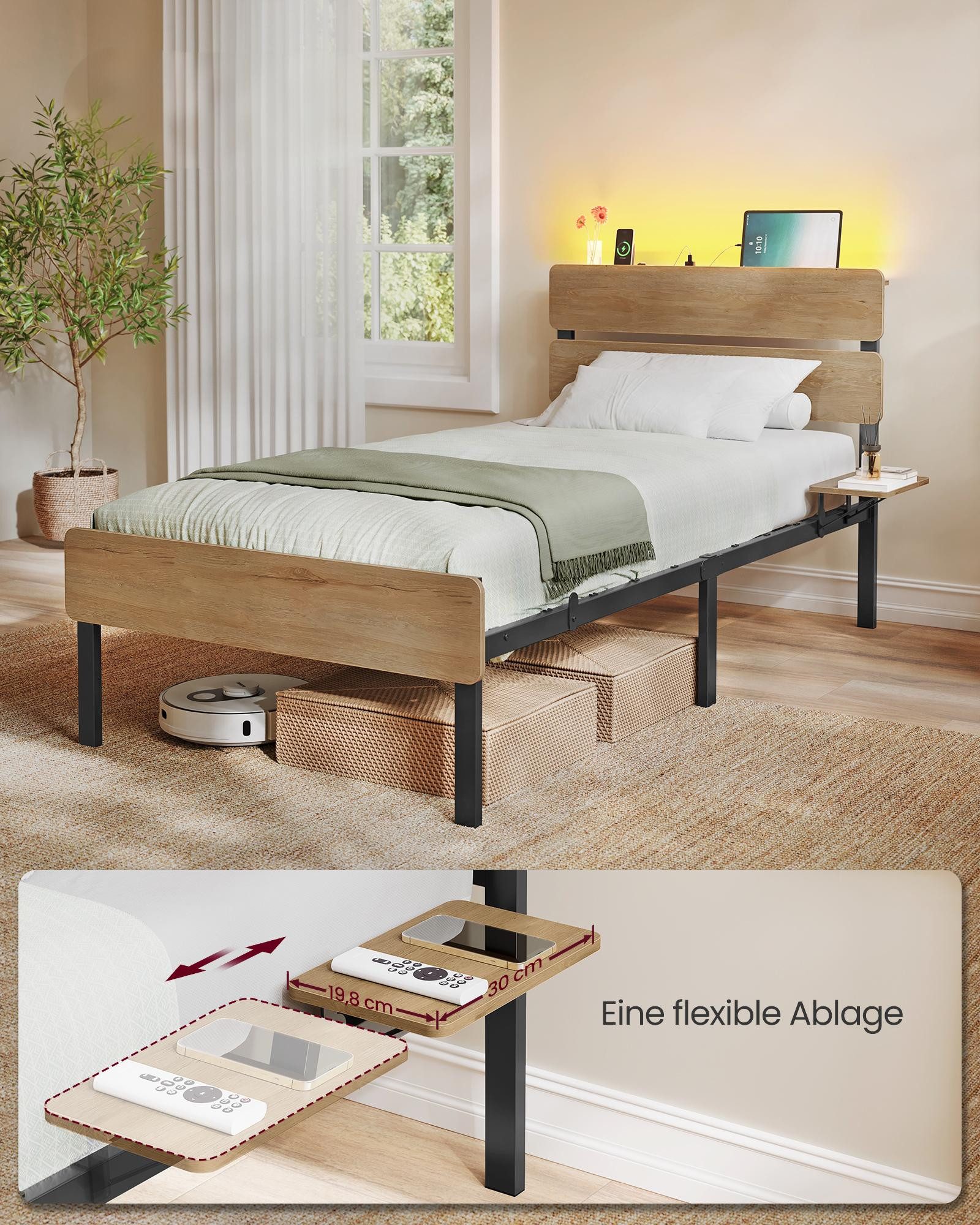 VASAGLE Bettgestell (90 x 200 cm, geräuscharm), Metallrahmen, LED-Beleuchtu günstig online kaufen