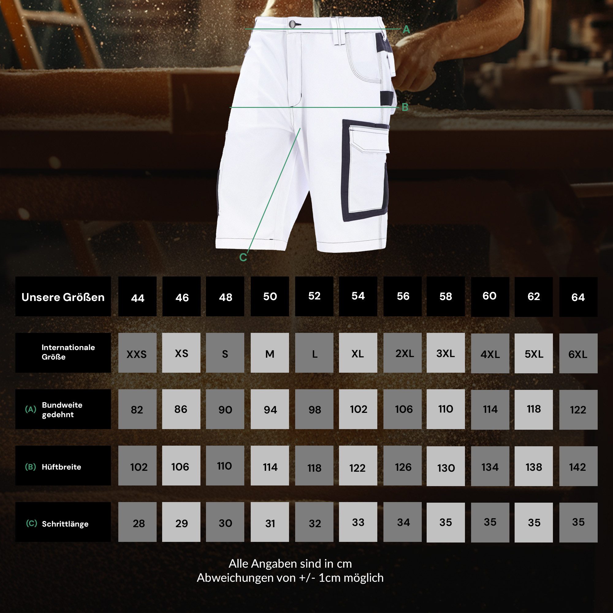 ELIWORX Arbeitsshorts Herren – Kurze Arbeitshose mit Stretch & Werkzeugtaschen - Kurze Hose Kurze Herrenshorts für Sommer & Werkstatt – Robust & Bequem