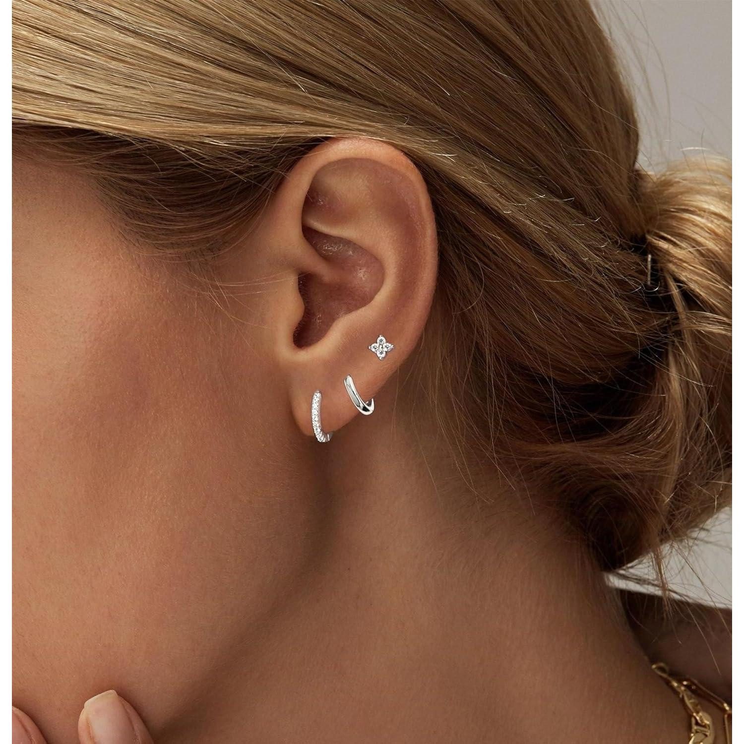 LuxusKollektion Ohrring-Set Ohrringe Silber 925 14K Vergoldet Damen Klein Creolen Ohrstecker Set