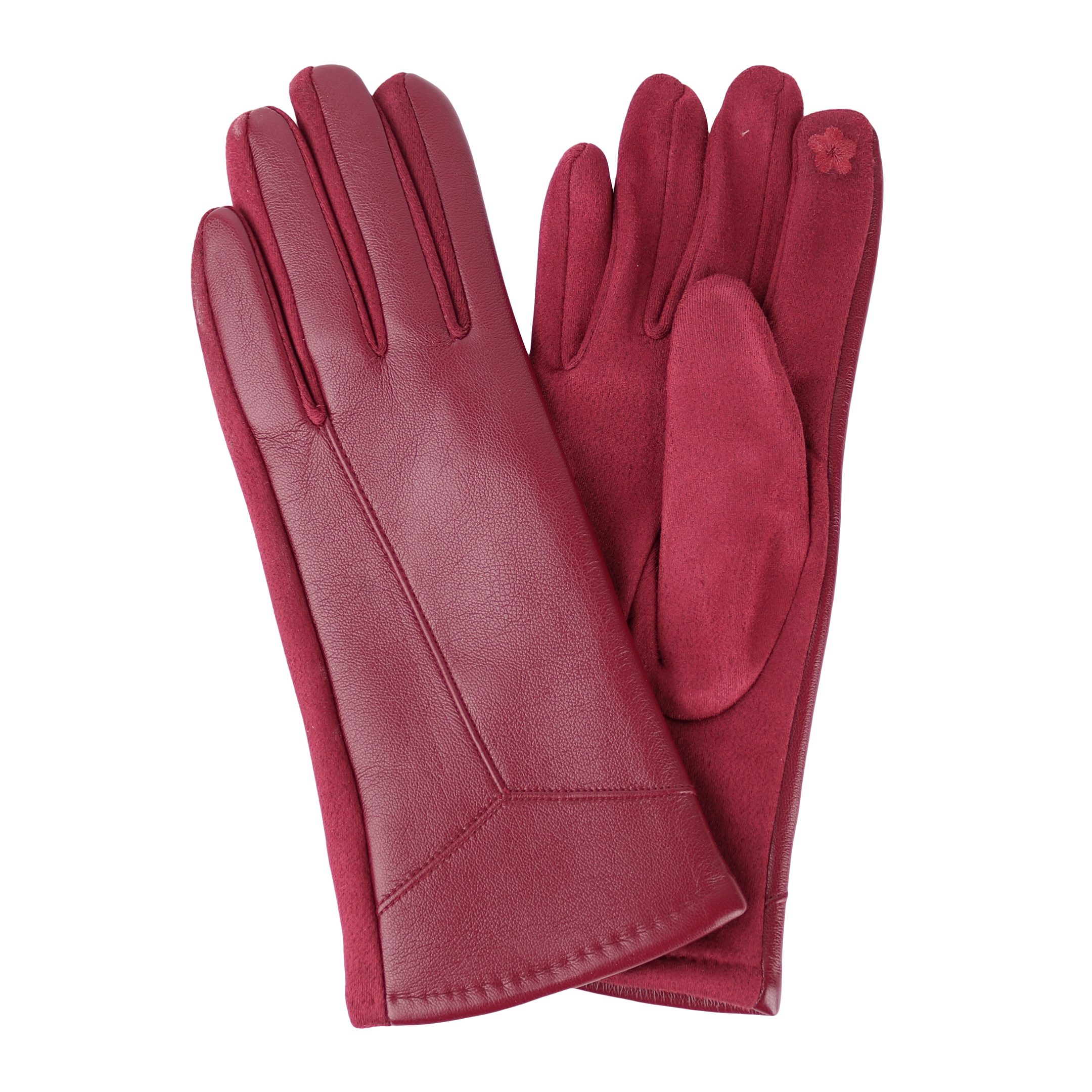 MIRROSI Lederhandschuhe Damen Touchscreen Handschuhe gefüttert Warm ONESIZE aus Veganleder sehr weich und warm ideal für Herbst oder Winter Bordeaux