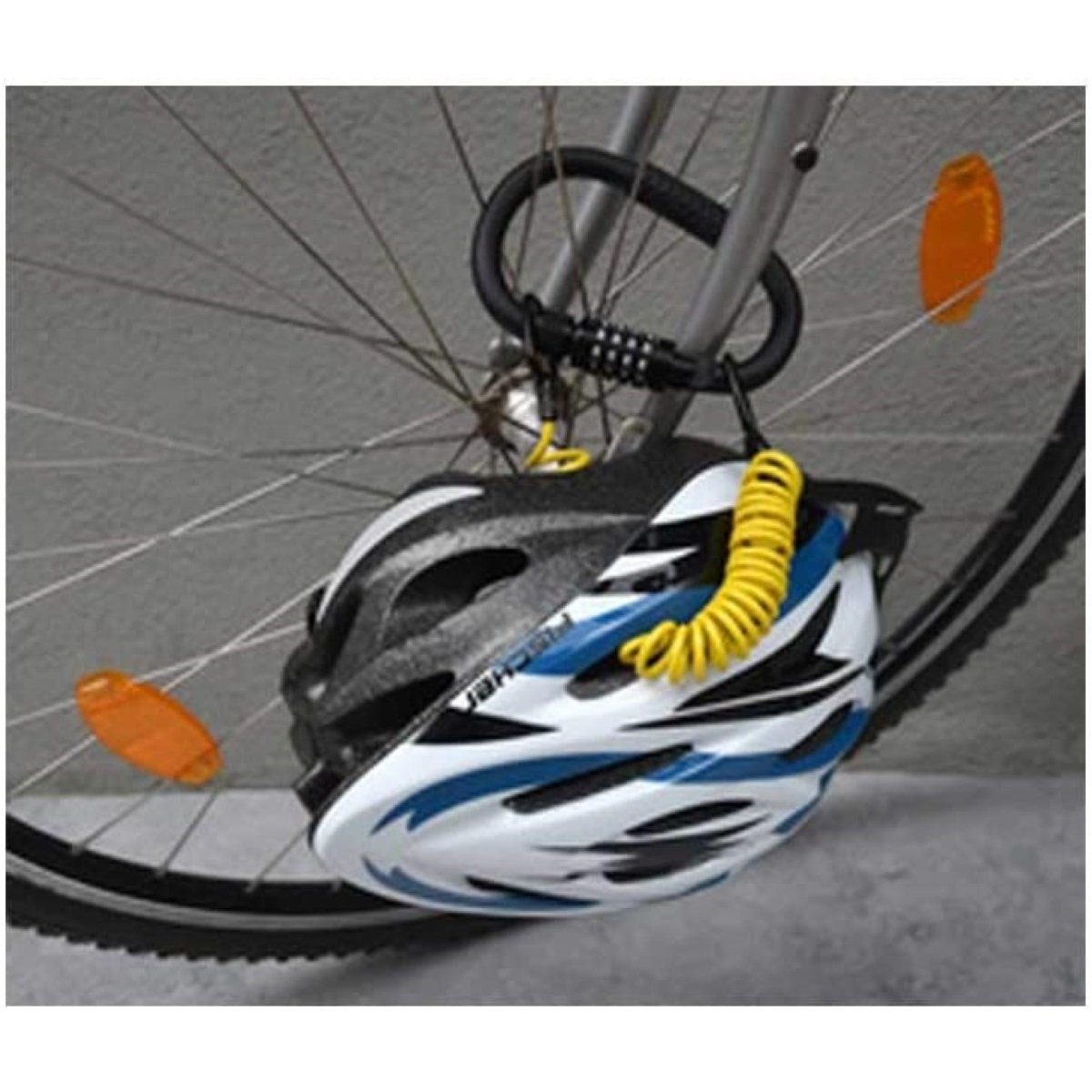 FISCHER Fahrrad Spiralschloss Karabiner-Schloss mit 150cm Spiralkabel, Zahlen-Schloss 4-stellig, Spiralband zur Sicherung von Helm Sattel etc
