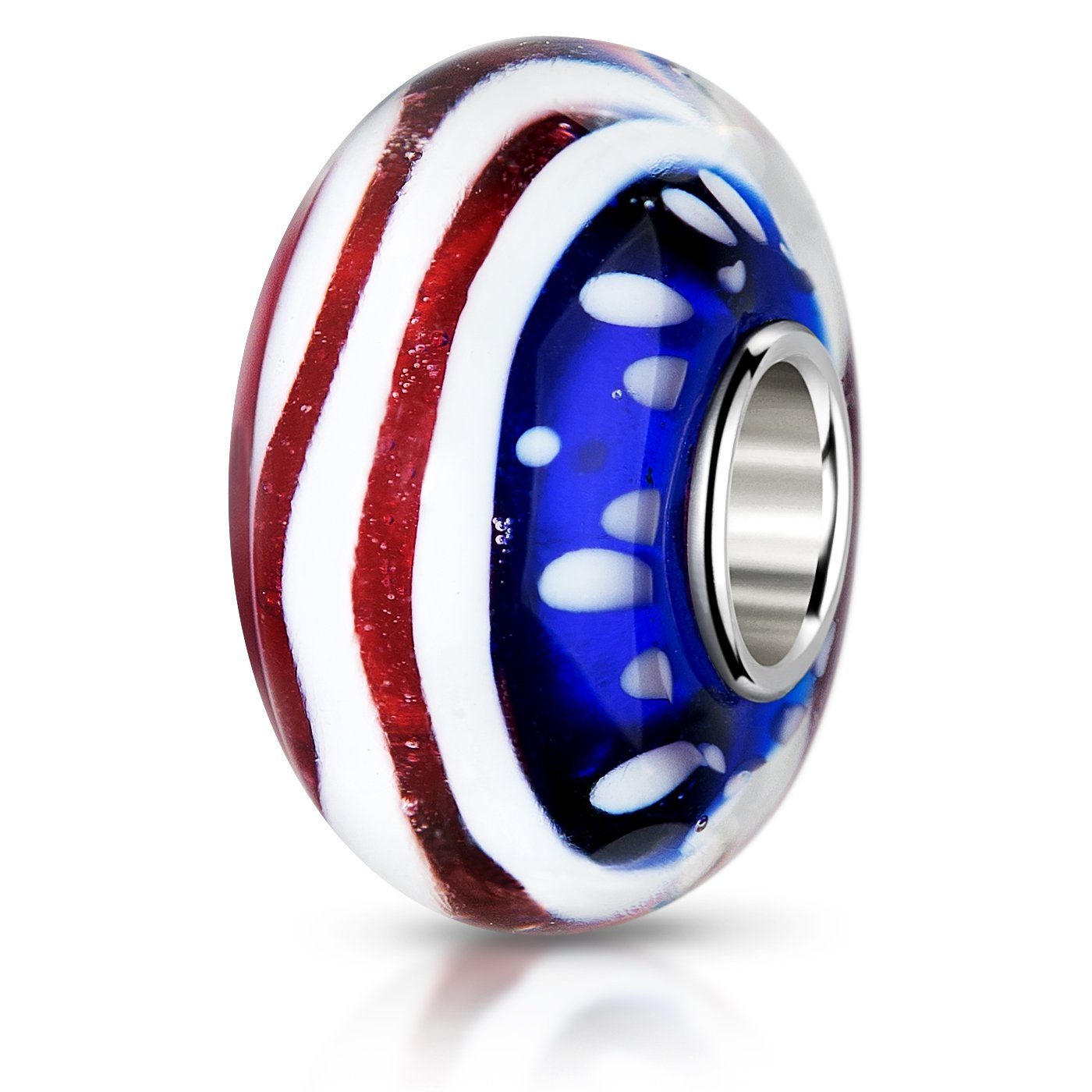 Materia Bead Glasperle Flagge USA / Stars and Stripes 1420, Kern aus 925 Sterling Silber | Beads