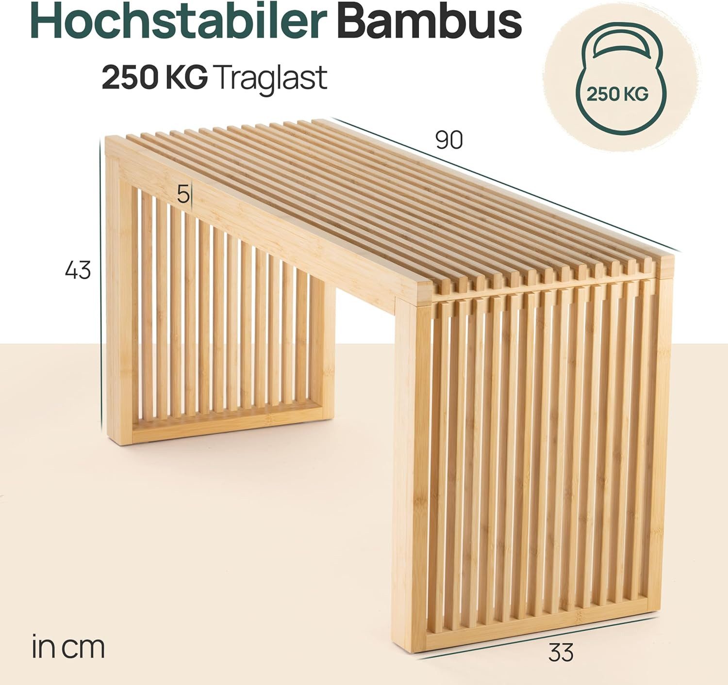 MyFatGorilla Sitzbank aus Bambus – stabile Holzbank ohne Lehne, 90x33x43 cm (Für Flur, Bad, Küche, Esszimmer oder Schlafzimmer), Bis 250 kg belastbar