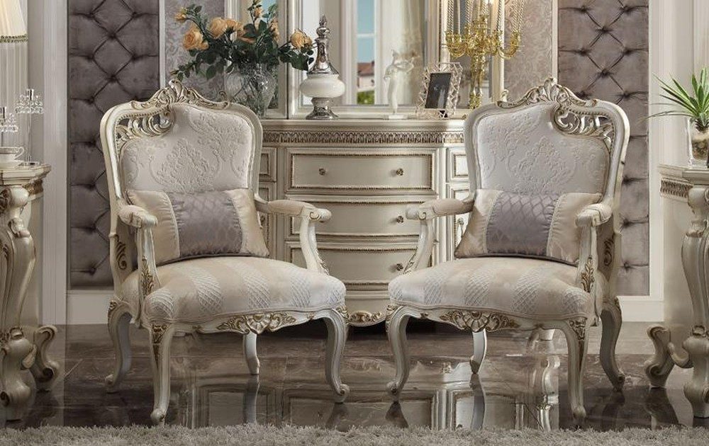 Sessel Eleganter Lounge Stuhl in Weiß aus Holz und Textil