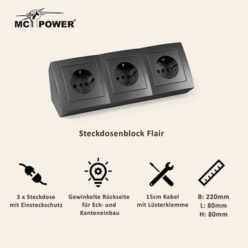 McPower Steckdosenblock McPower ''Flair'' 250V~/16A, Aufbau, Anthrazit, 3-fach Mehrfachsteckdose
