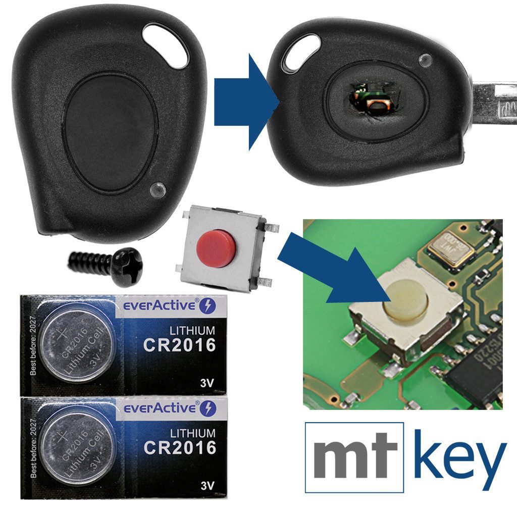 mt-key Reparatur Satz INFRAROT Gehäuse + 1x Mikrotaster + 2X passende CR2016 Knopfzelle, CR2016 (3 V), für Renault Funk Fernbedienung
