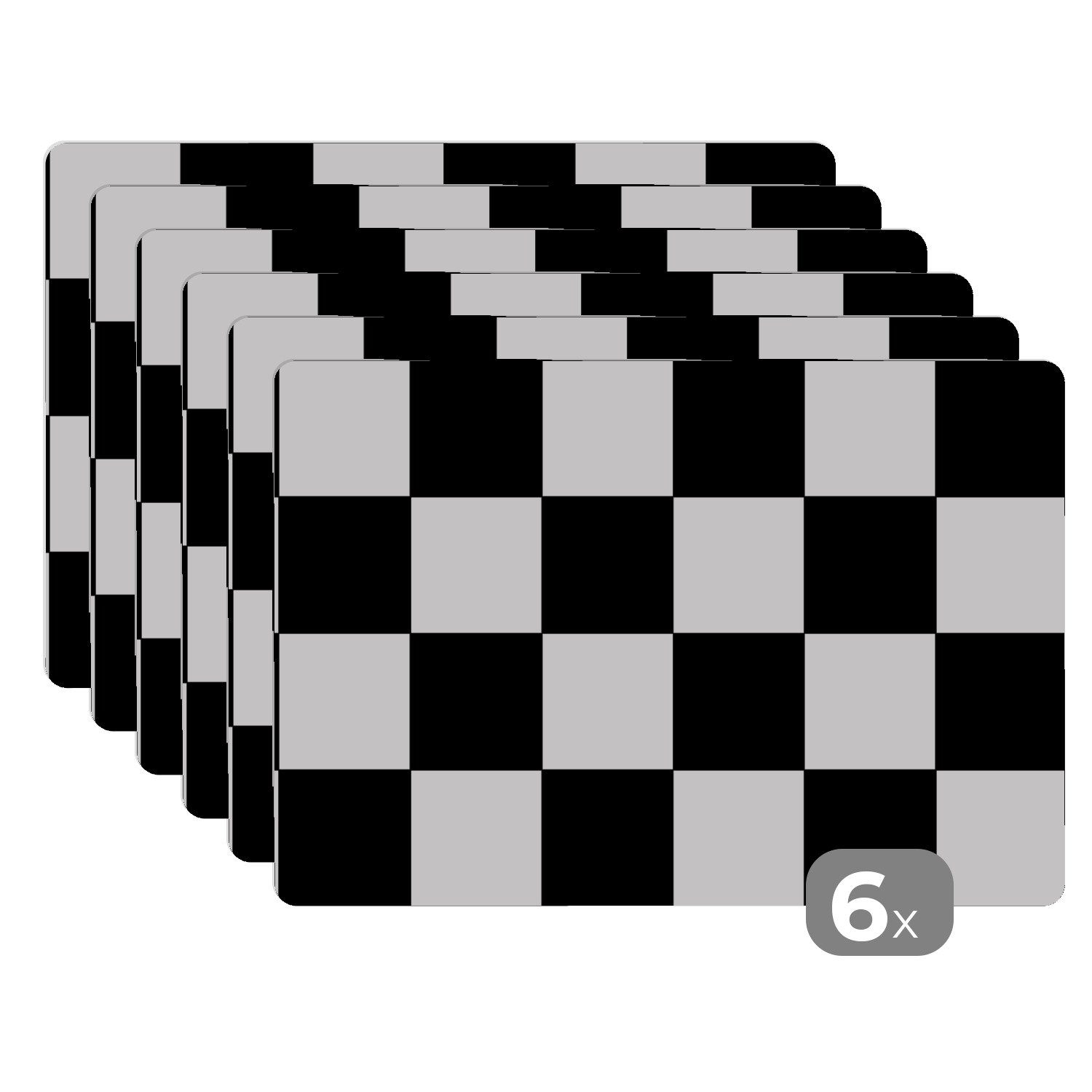 MuchoWow Platzset Schachbrett - Muster - Schwarz und Weiß, (6-St), Platzsets, Tischset, Abwaschbar, Tischsets, Platzdeckchen