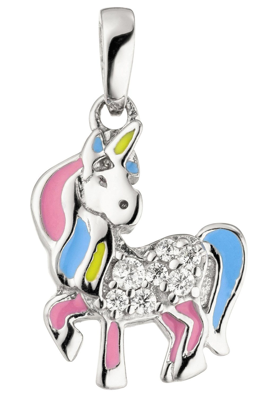 JOBO Kettenanhänger Anhänger Einhorn, 925 Silber mit 7 Zirkonia