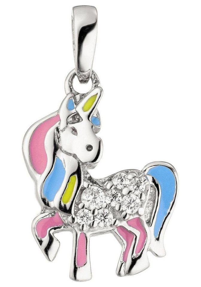 JOBO Kettenanhänger Anhänger Einhorn, 925 Silber mit 7 Zirkonia