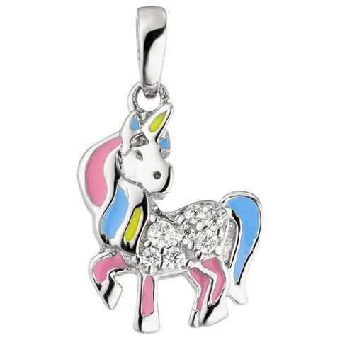 JOBO Kettenanhänger Anhänger Einhorn, 925 Silber mit 7 Zirkonia