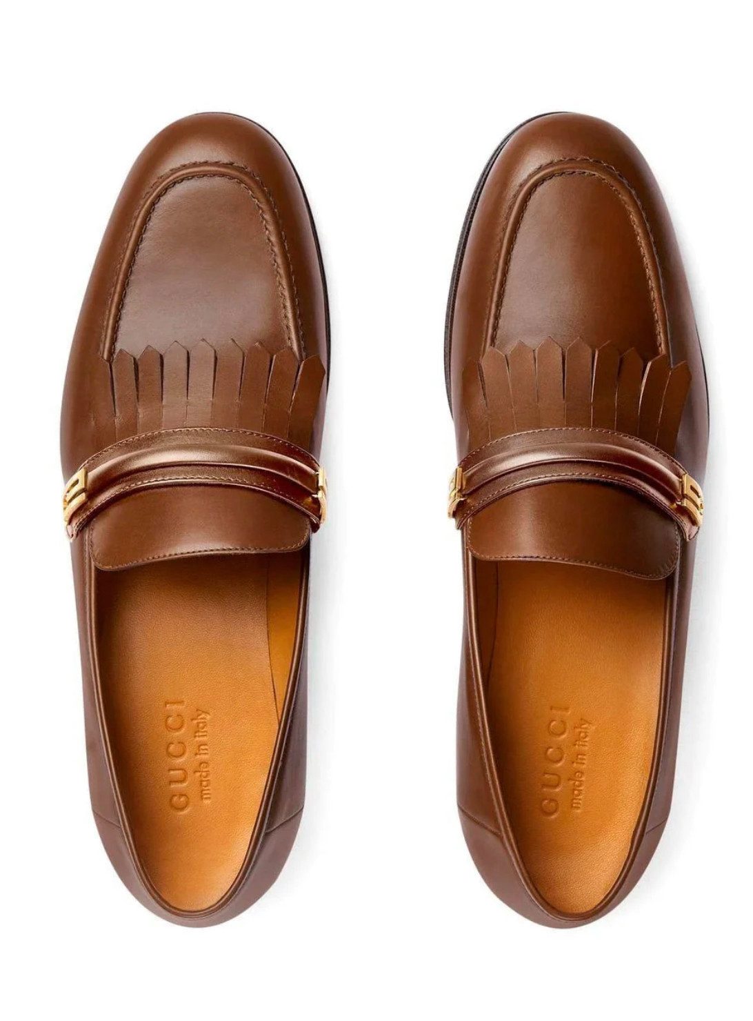 GUCCI Schuhe Loafers Mirrored G Gold Waxed Slippers Mokassin Loafer Spiegelnden G-Logos und der dekorativen Fransenverzierung.