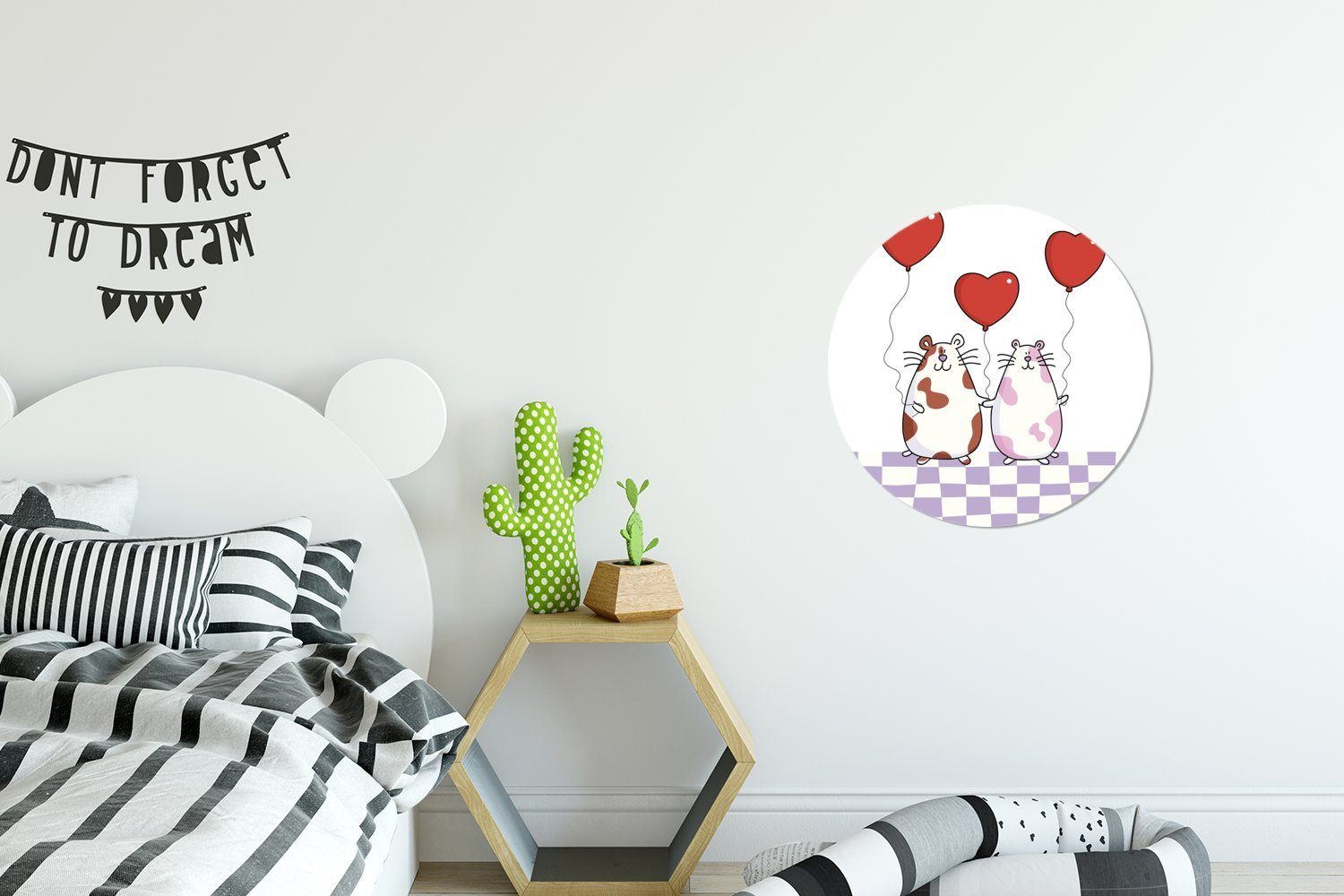 zwei Meerschweinchen Rund, St), Kinderzimmer, Illustration Ballons Eine Tapetenaufkleber, Wohnzimmer (1 Herz Tapetenkreis MuchoWow mit Wandsticker für