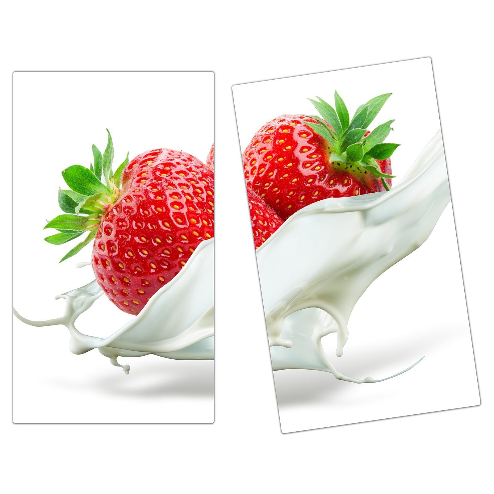 Primedeco Milch im aus Glas Spritzschutz Glas, Herd-Abdeckplatte Splash, tlg) (2 Herdabdeckplatte Erdbeeren