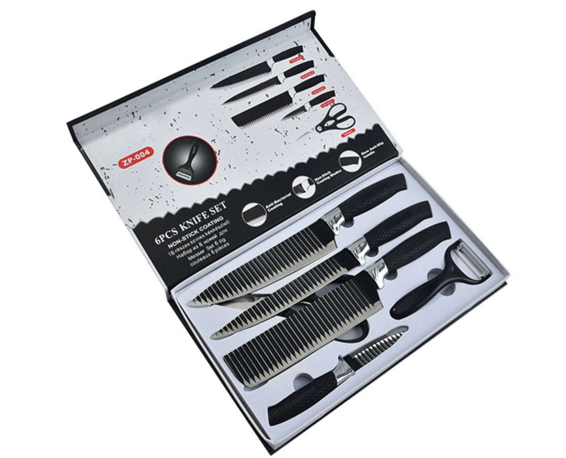 H-basics Messer-Set 6er Küchenmesser Set - in Schwarz - 6-teiliges Messer Set aus rostfreiem Edelstahl bestehend aus Schäler, Hackbeil, Filetiermesser, Tranchiermesser und Allzweckmesser | Messersets