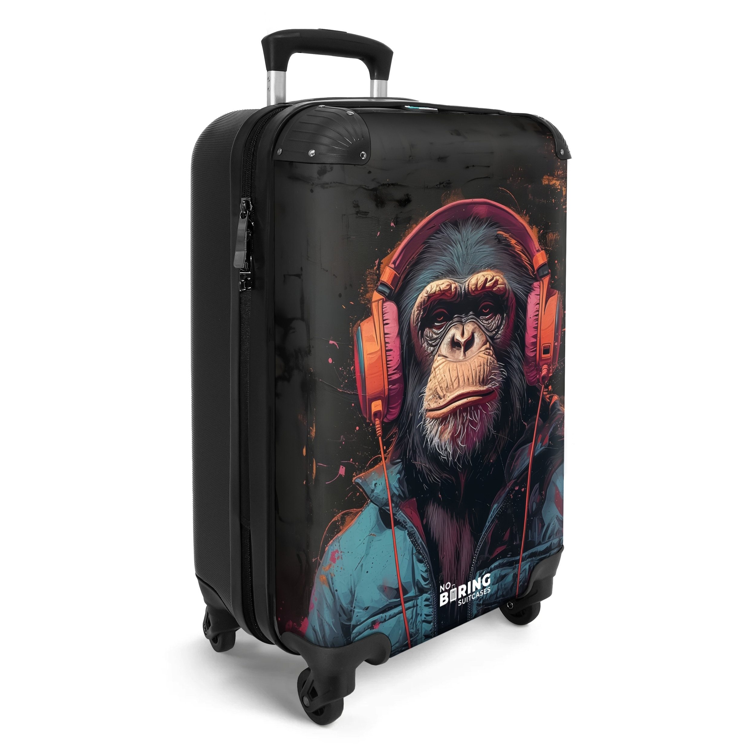 NoBoringSuitcases.com© Hartschalen-Trolley Schimpanse mit Kopfhörern und günstig online kaufen