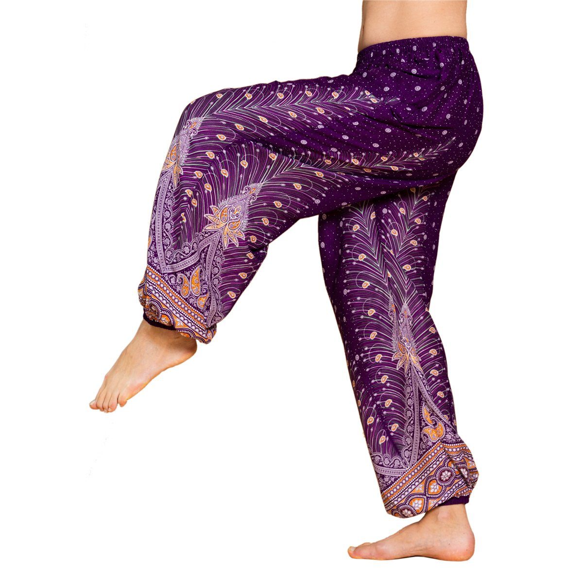 PANASIAM Haremshose Muckhose im Peacock Design leichte Sommerhose als Haremshose aus hochwertiger natürlicher Viskose Pumphose Freizeithose