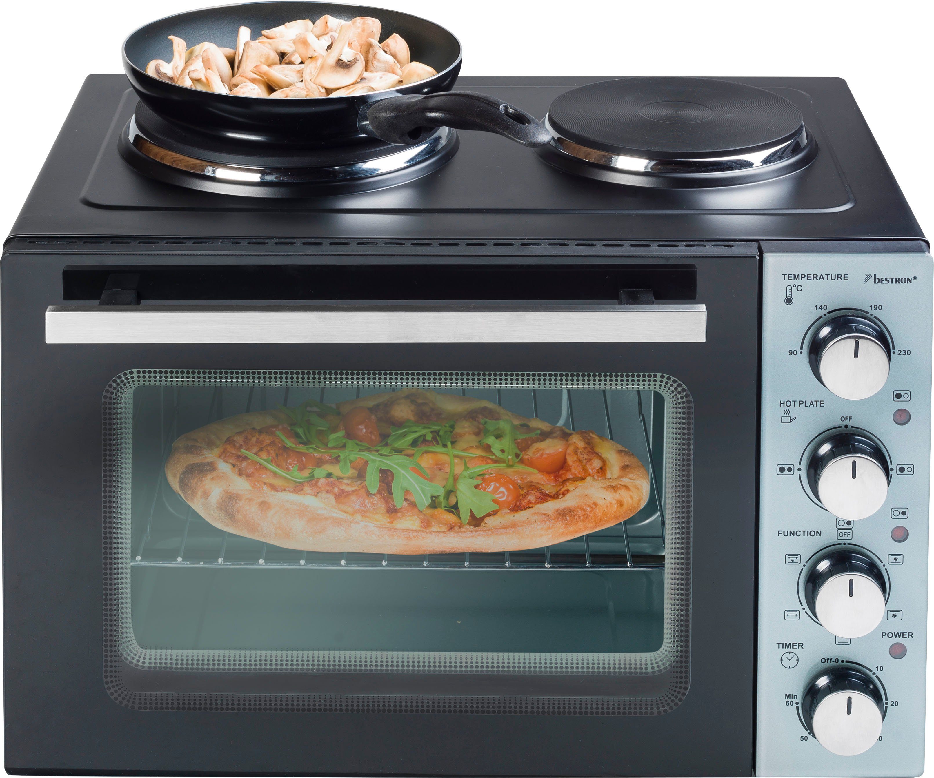 Crispy 3200 mit bestron und Ofen Schwarz & Kleinküche AOV31CP Watt, Co, Doppelkochplatte,