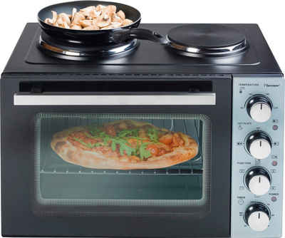 bestron Kleinküche AOV31CP Crispy & Co, mit Ofen und Doppelkochplatte, 3200 Watt, Schwarz