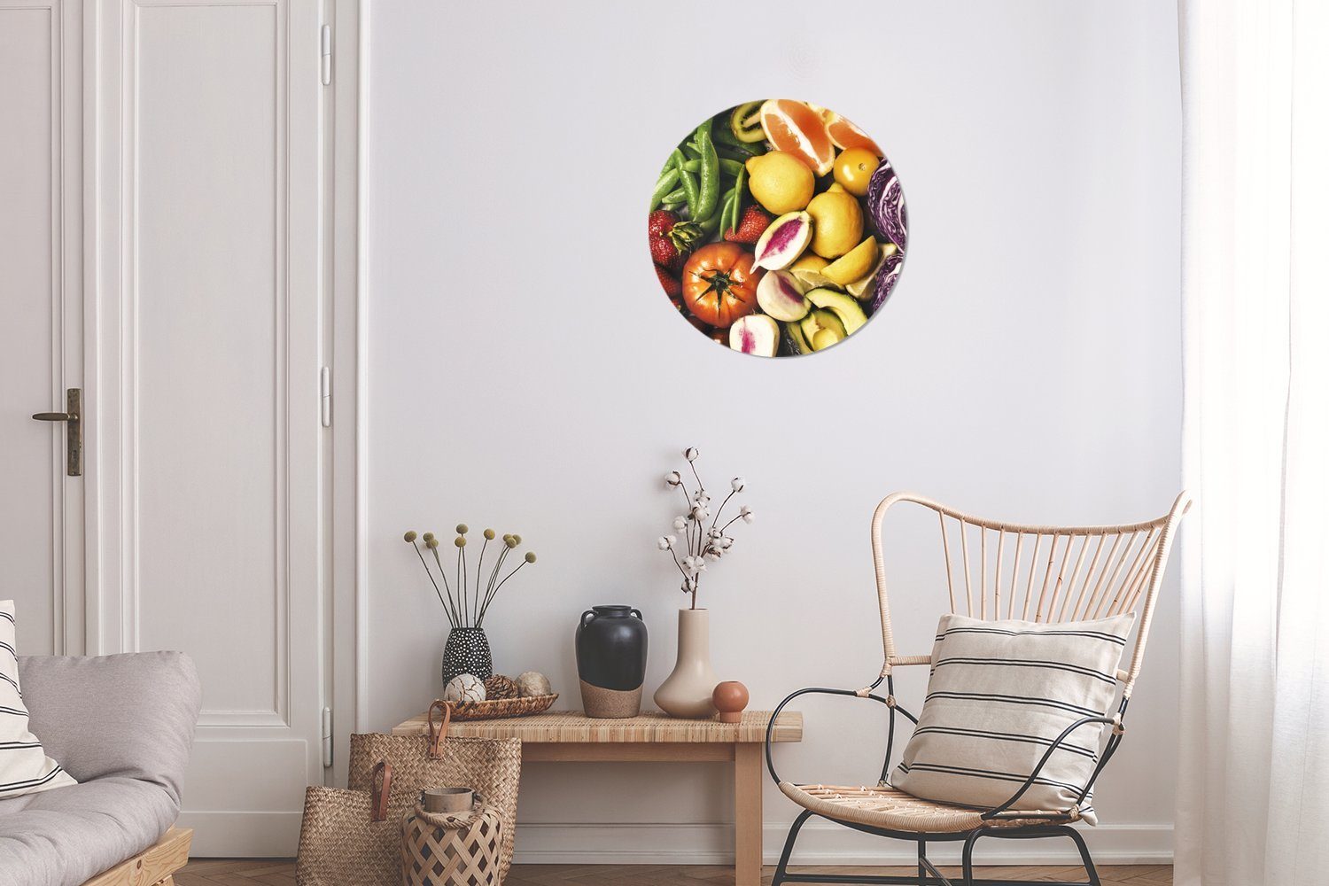 MuchoWow Gemälde - Wandbild, Wohnzimmer, - cm (1 30x30 Kreis Rundes Farben, Gemüse Forex, St), Wanddekoration Obst
