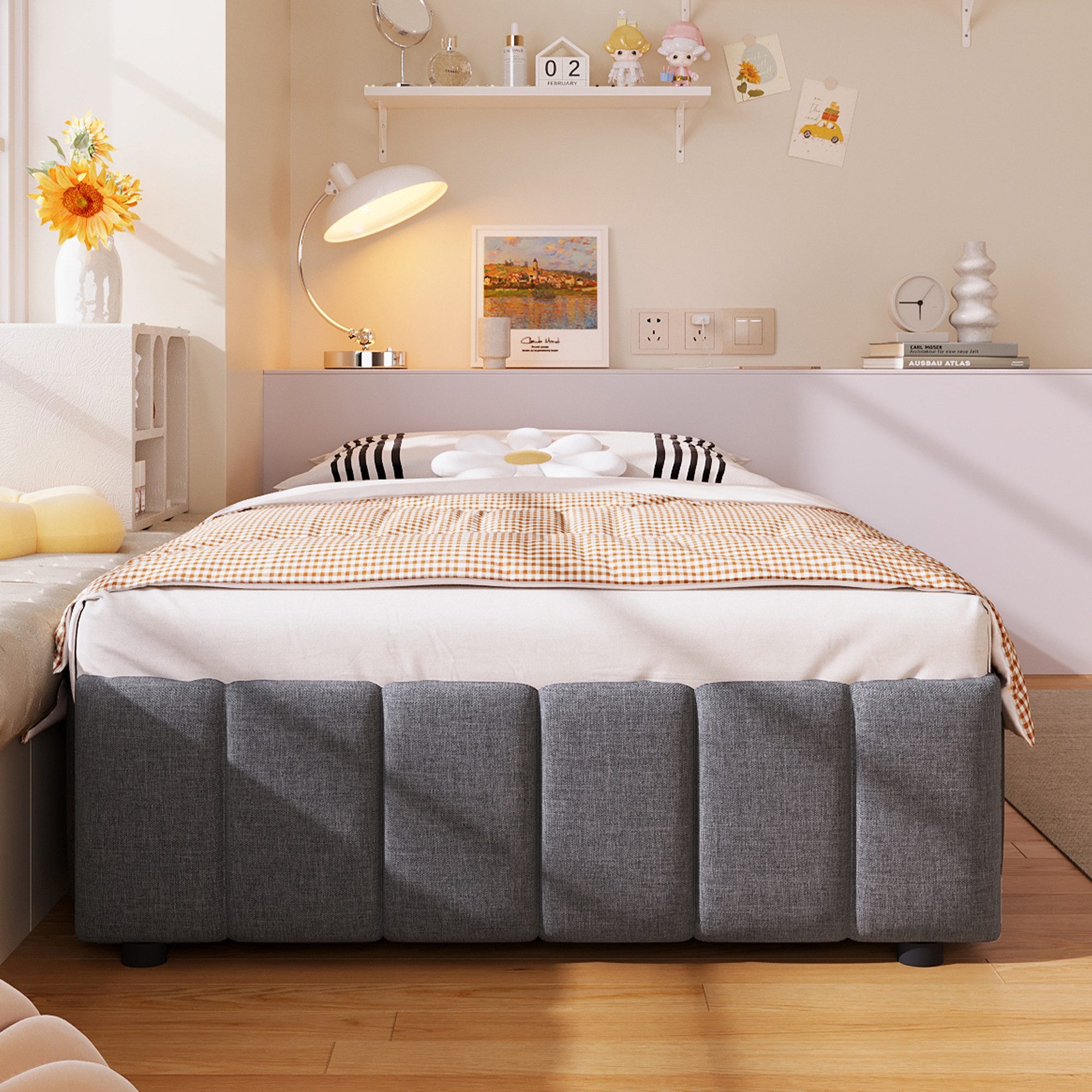 TavilaEcon Boxspringbett hydraulische Lagerung, ohne Kopfteil, verstellbar und platzsparend (Ohne Matratze), 90x200cm