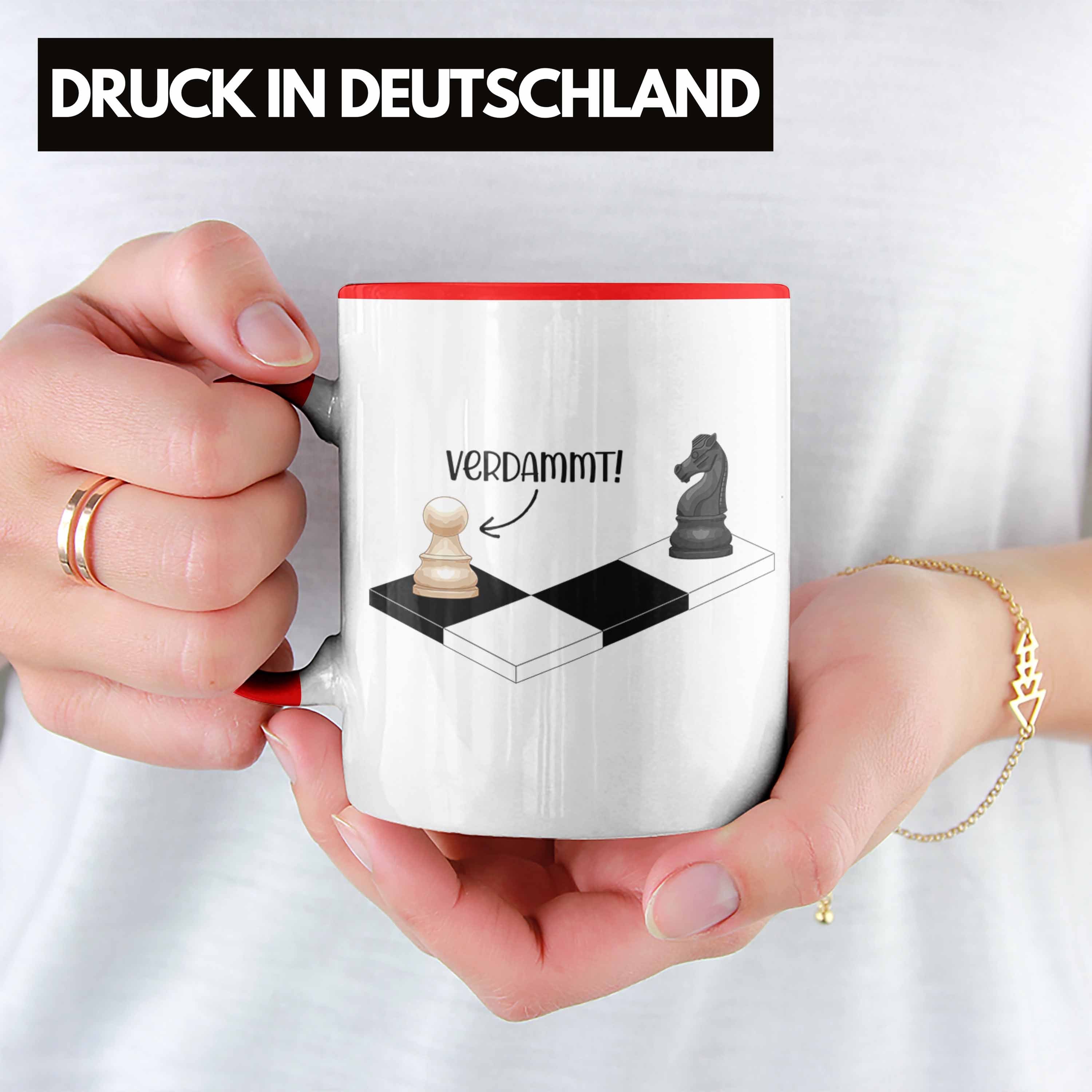 Trendation Tasse Geschenkidee Geschenk Lustig Trendation mit - Schachspieler Tasse Grafik Kaffeetasse Schachfiguren Rot Schach