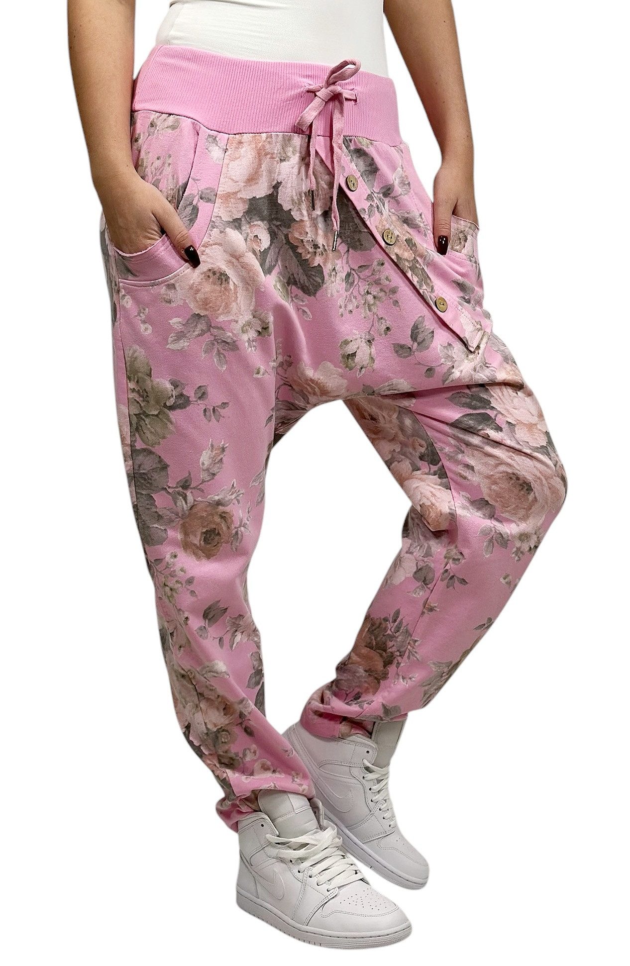 Mississhop Boyfriend-Hose Damen Hose Sweatpants Jogginghose Blumen M.130