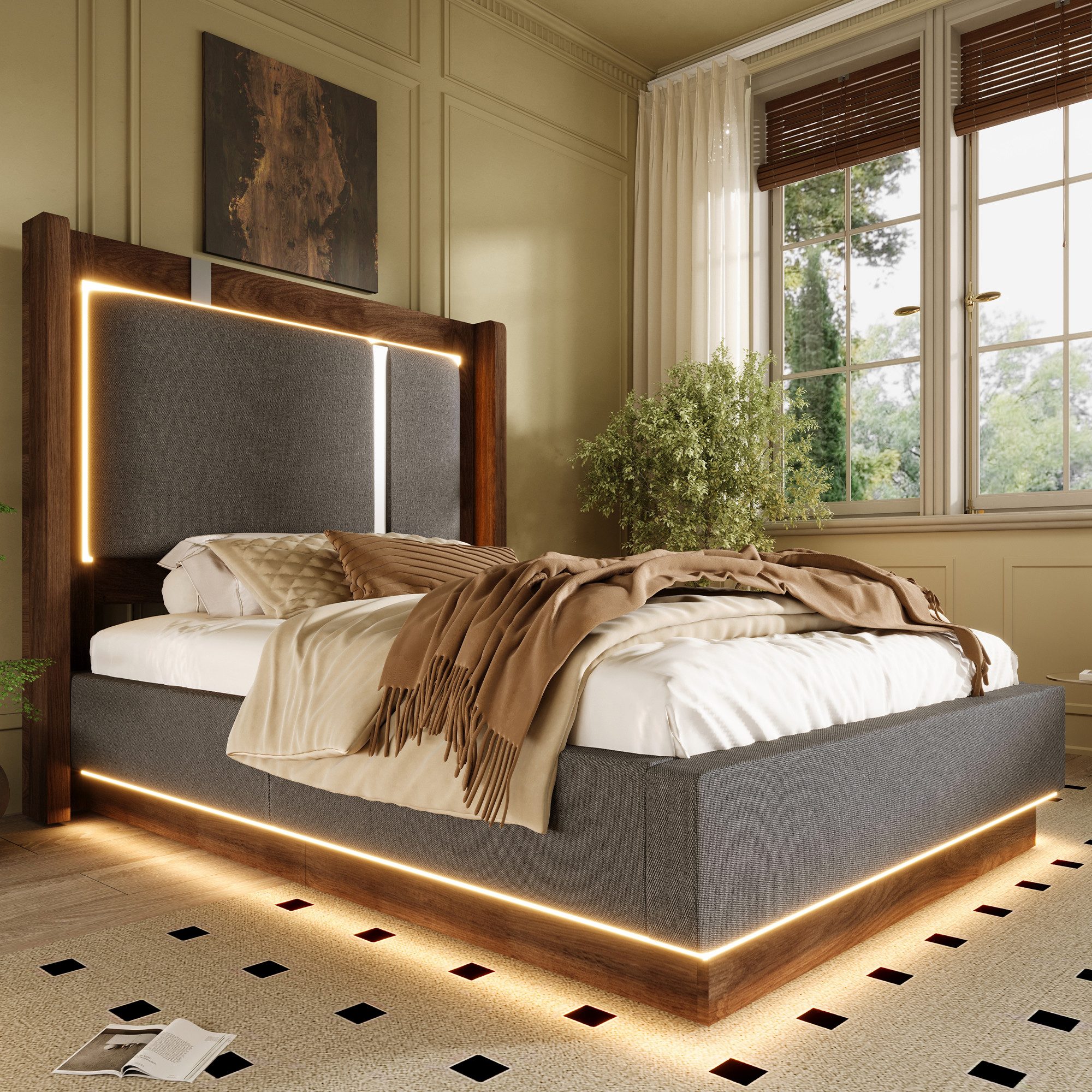 Celya Polsterbett Jugendbett mit LED und Bettkasten (ohne Matratze, mit Lattenrost und Hydraulik), Geeignet für Schlafzimmer, Jugendzimmer und Gästezimmer