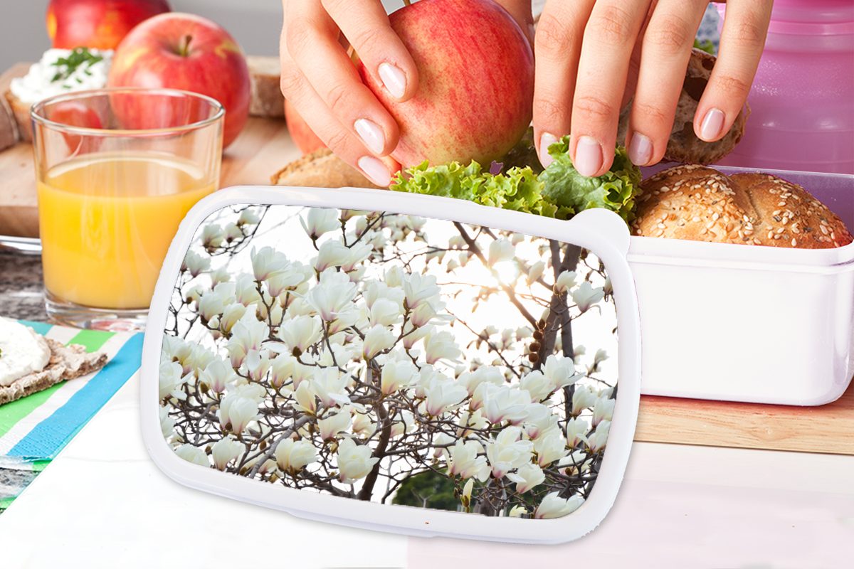Lunchbox Magnolienblüten MuchoWow und Jungs Brotbox voller für Blüte, Kinder Erwachsene, in Kunststoff, Weiße für Mädchen Brotdose, (2-tlg), und