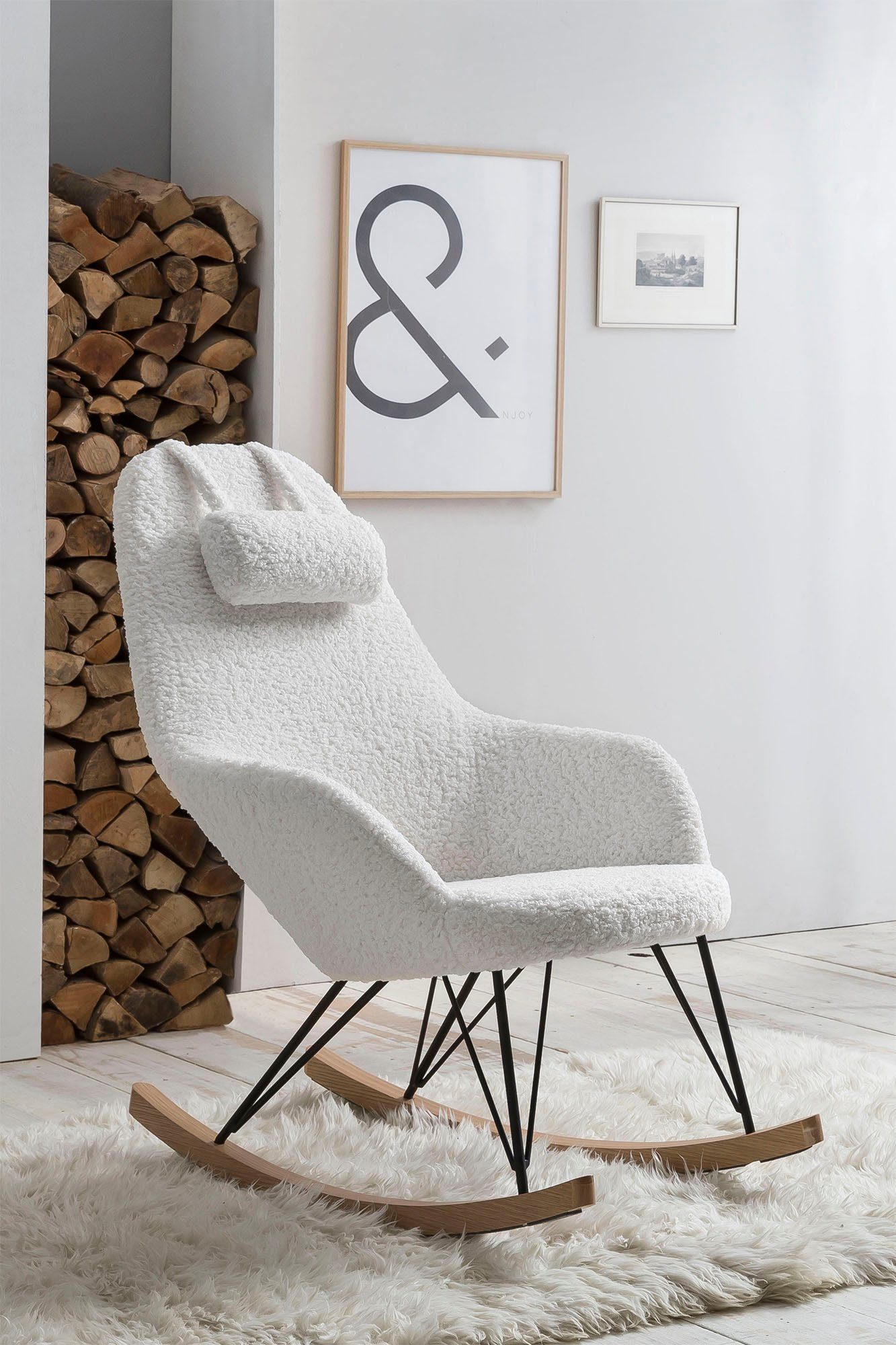 SalesFever Schaukelsessel Komfortabler Schaukelstuhl zum Entspannen, Exklusiver Bezug in edler Teddyfell-Optik