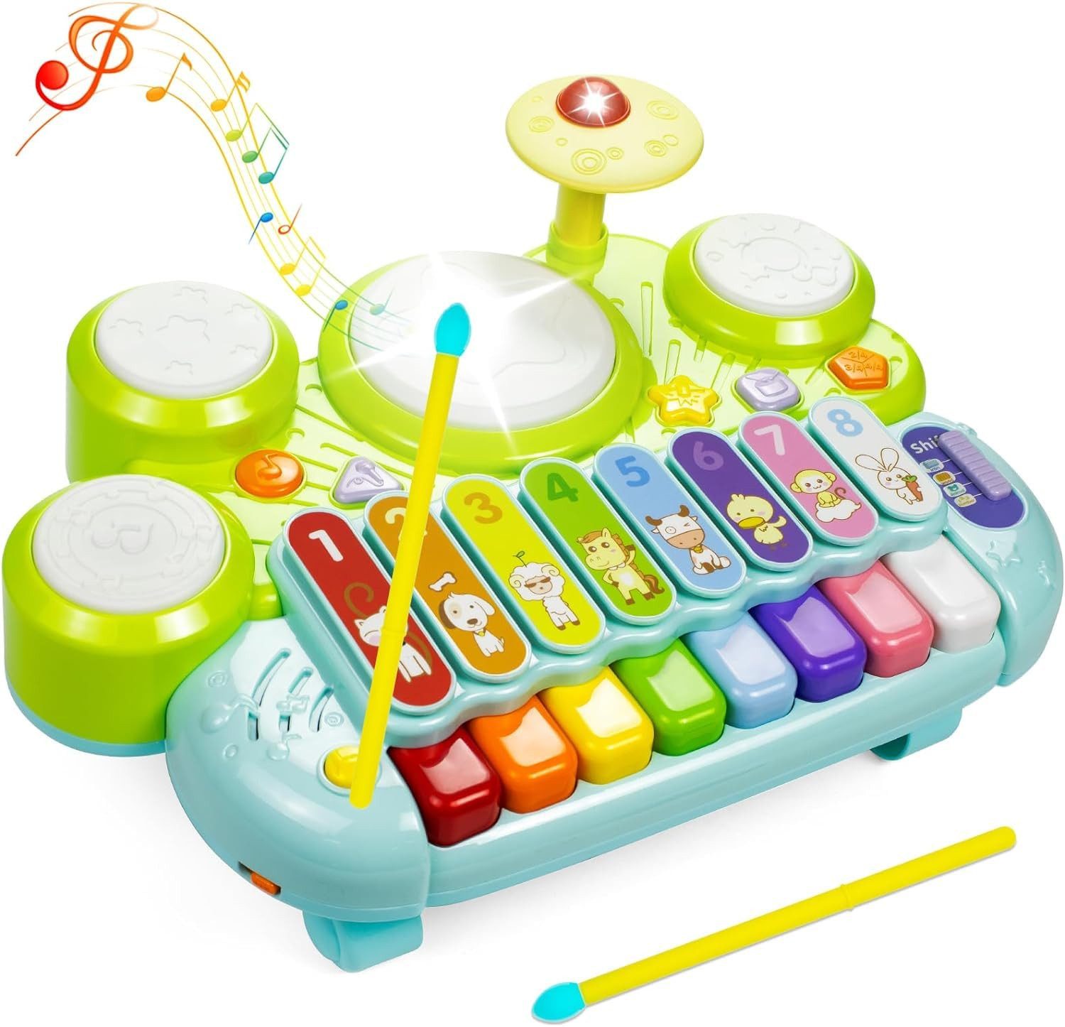 Zaewry Spielzeug-Musikinstrument 3-in-1-Set mit Klavier,Klavier und Schlagzeug, Montessori-Spielzeug, Lernspielzeug,Musikinstrumente zum Lernen und Entwickeln