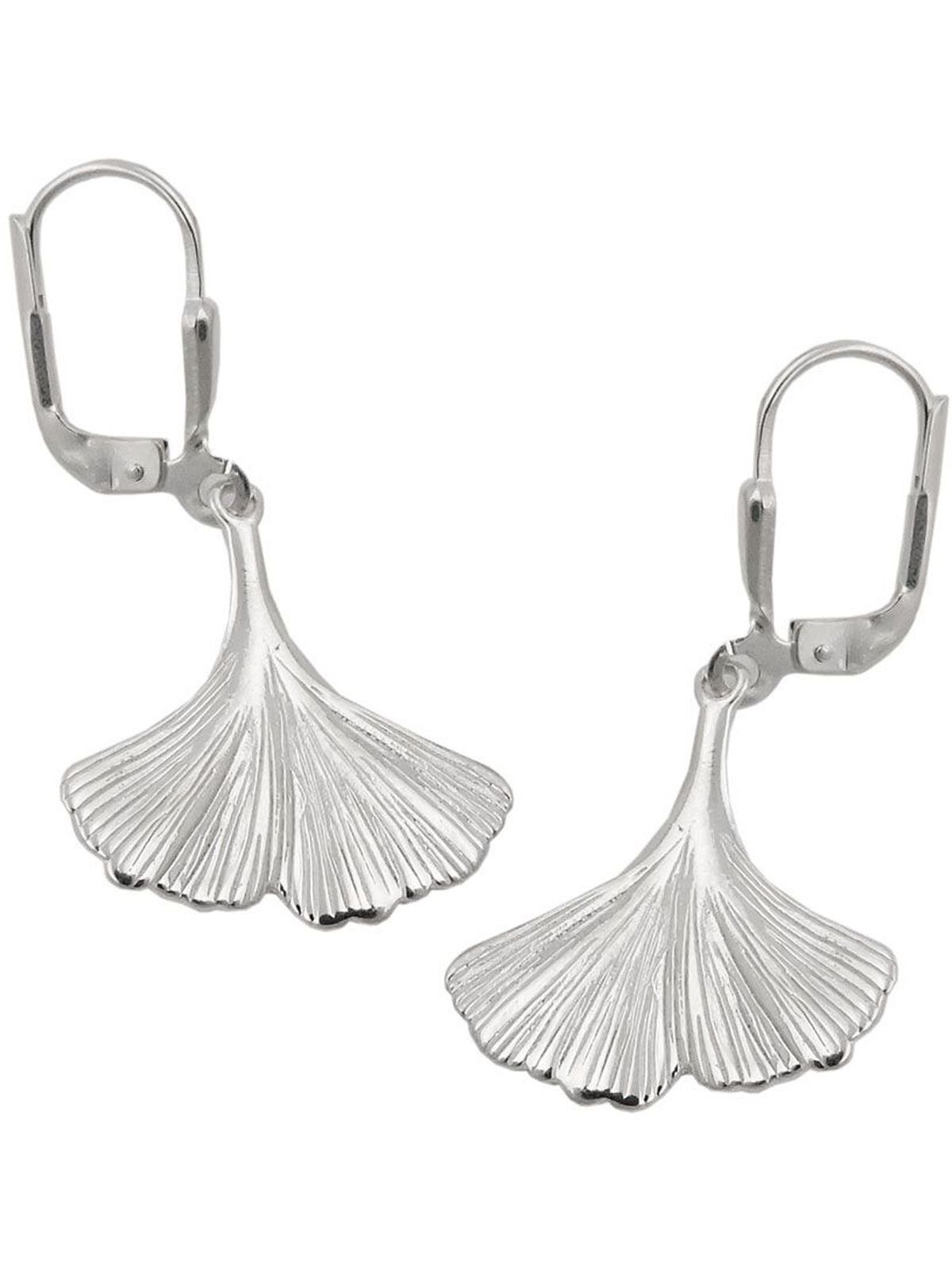 Ohrhänger Silber Paar 925 Ohrringe glänzend Ohrhänger (1-tlg) 16x17mm Gallay Ginkgo-Blatt