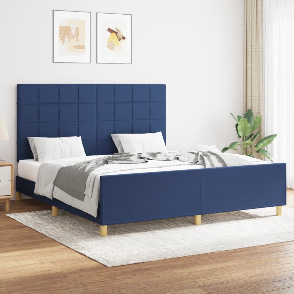 Bettgestell mit Kopfteil Blau 140 x 200 cm Stoff
