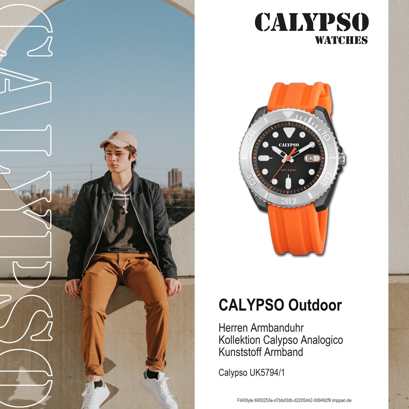Herren Uhren CALYPSO WATCHES Quarzuhr UK5794/1 Calypso Herren Uhr Analog Outdoor, Herren Armbanduhr rund, Kunststoffarmband oran