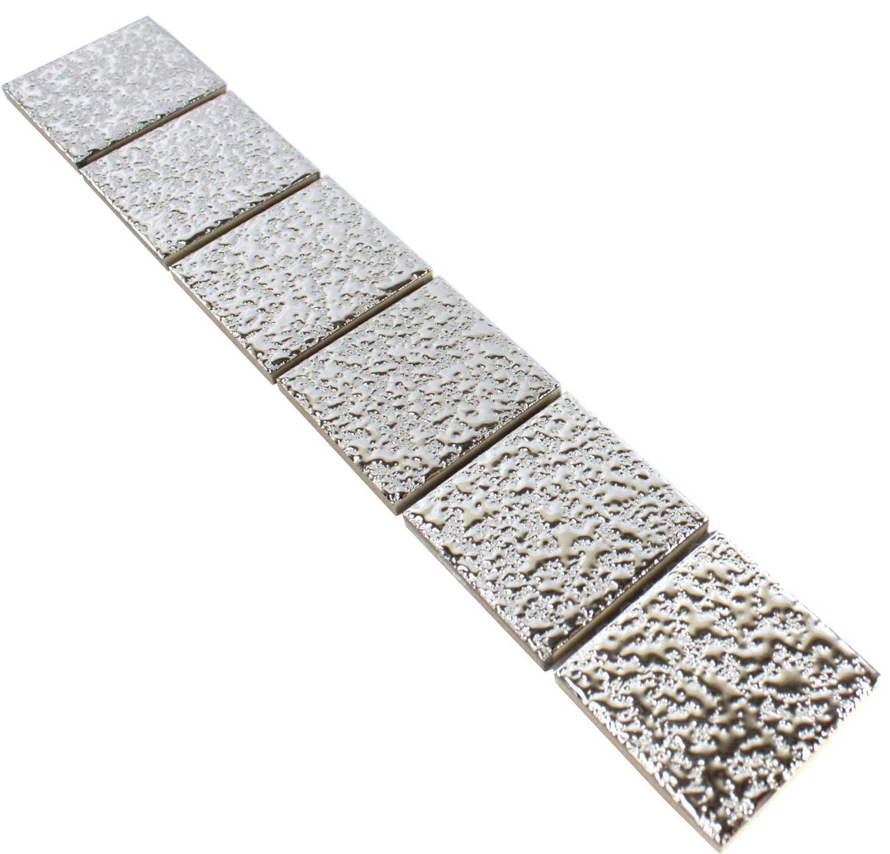 Mosafil Mosaikfliesen Keramikbordüre McLeod Gehämmert, Keramik 30.500x4.800, silber, Verlegefertig auf ein Netz geklebt