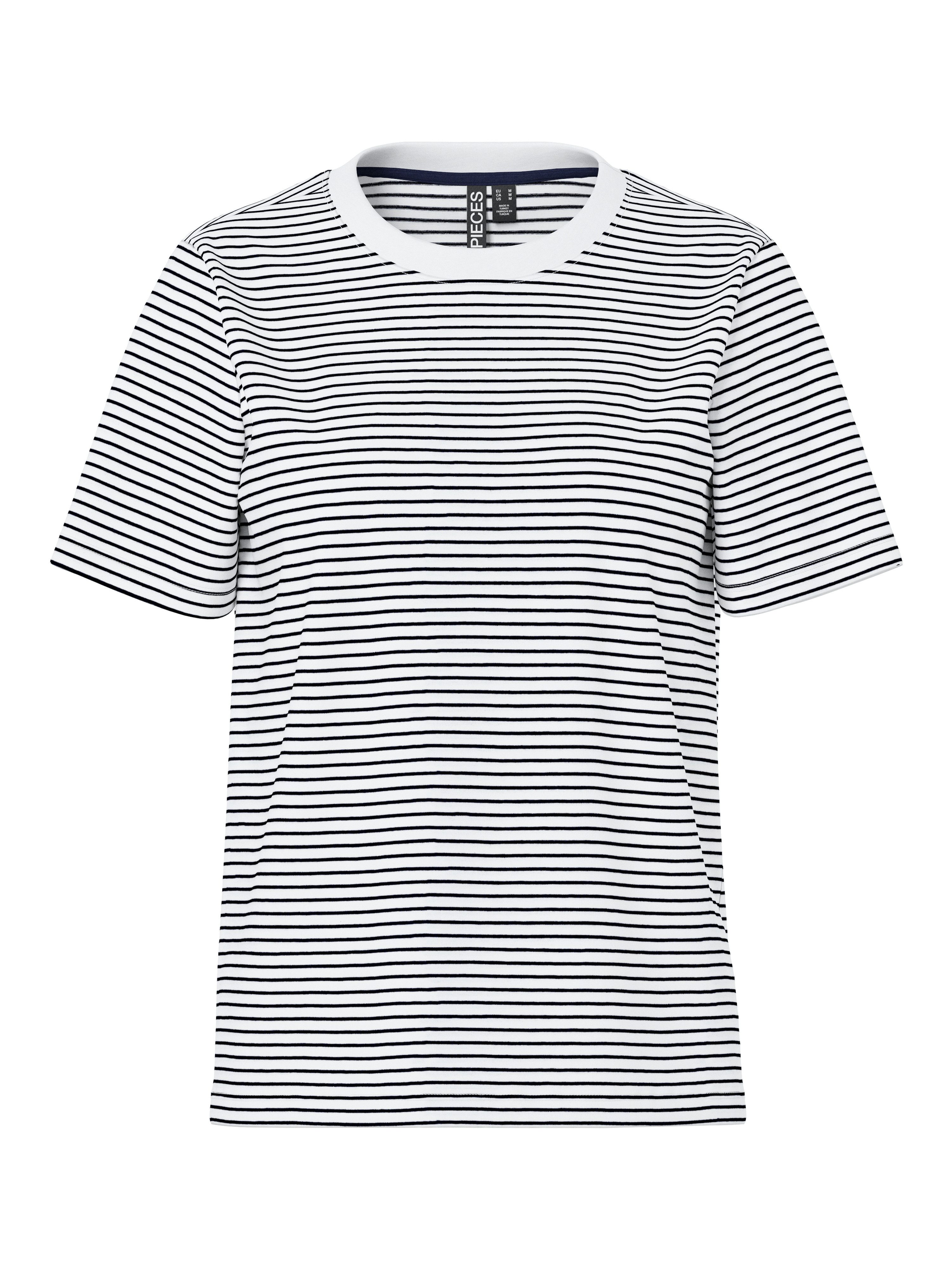 pieces Kurzarmshirt PCRIA SS TEE STRIPES NOOS BC Baumwolle, regular fit