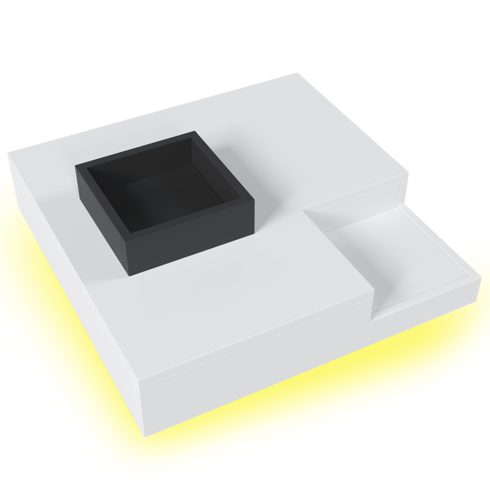 REDOM Couchtisch mit Beistelltisch cm), (72*72*30 mit abnehmbarer Aufbewahrungsbox LED-Beleuchtung