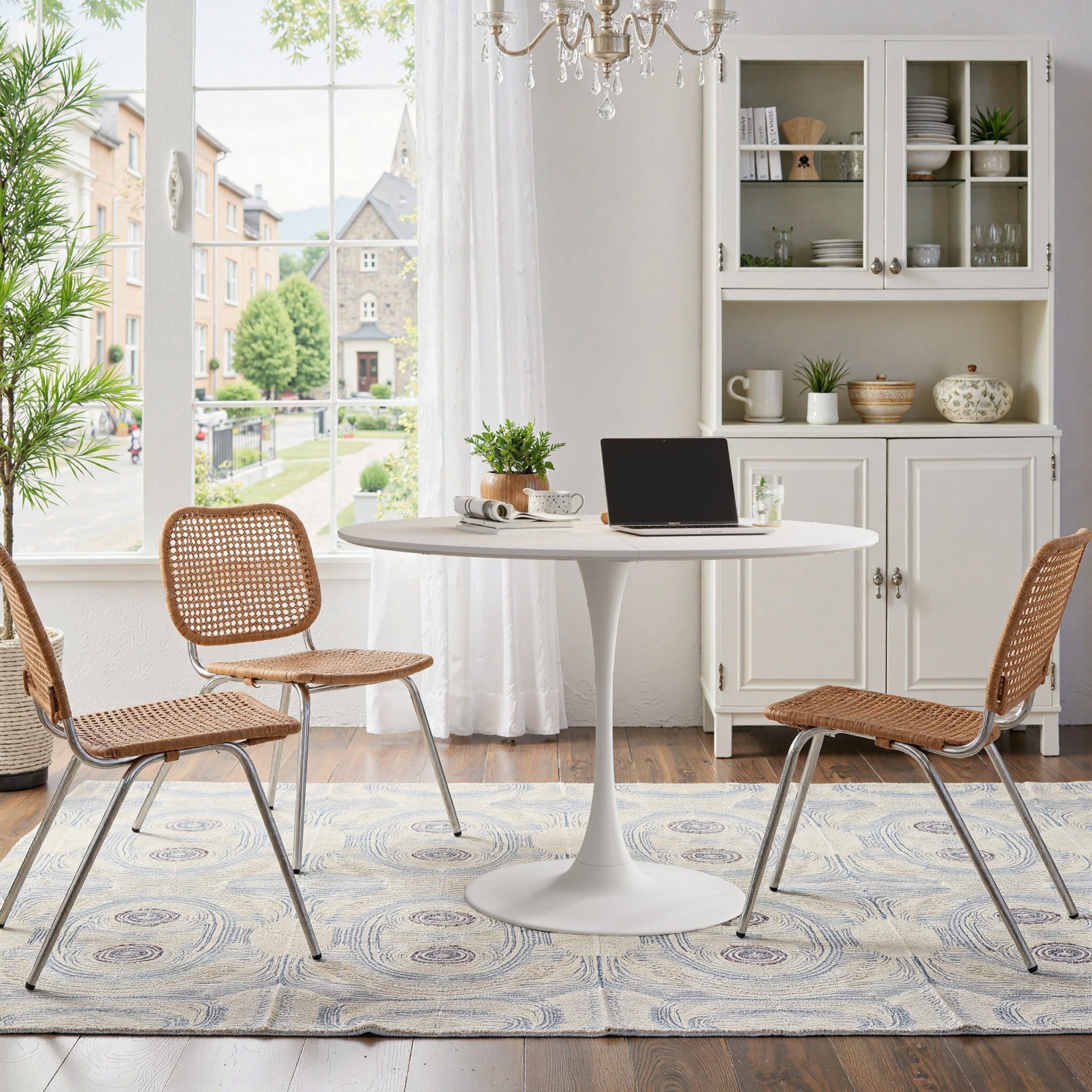 REDOM Esstisch Runder Esstisch aus MDF mit Metallbeinen (mit vierteiliger P günstig online kaufen